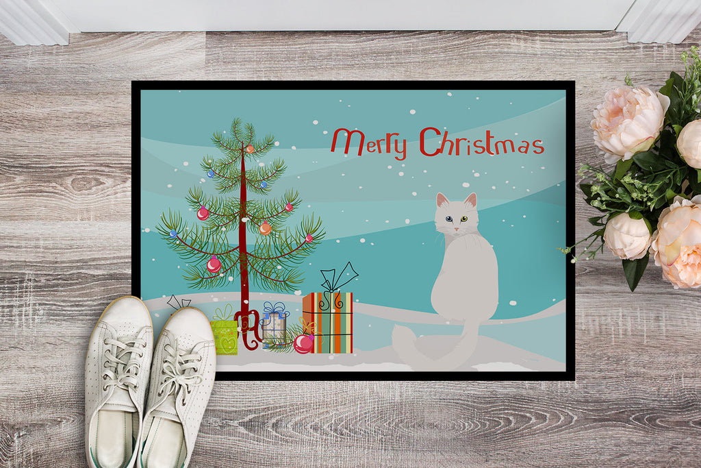 Turkish Angora Cat Christmas Doormat Indoor Outdoor 24H X 36W Front Door Mat Rugs for Entryway, Non Slip Washable Low Pile,