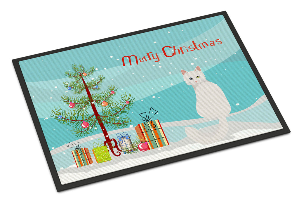 Turkish Angora Cat Christmas Doormat Indoor Outdoor 18H X 27W Front Door Mat Rugs for Entryway, Non Slip Washable