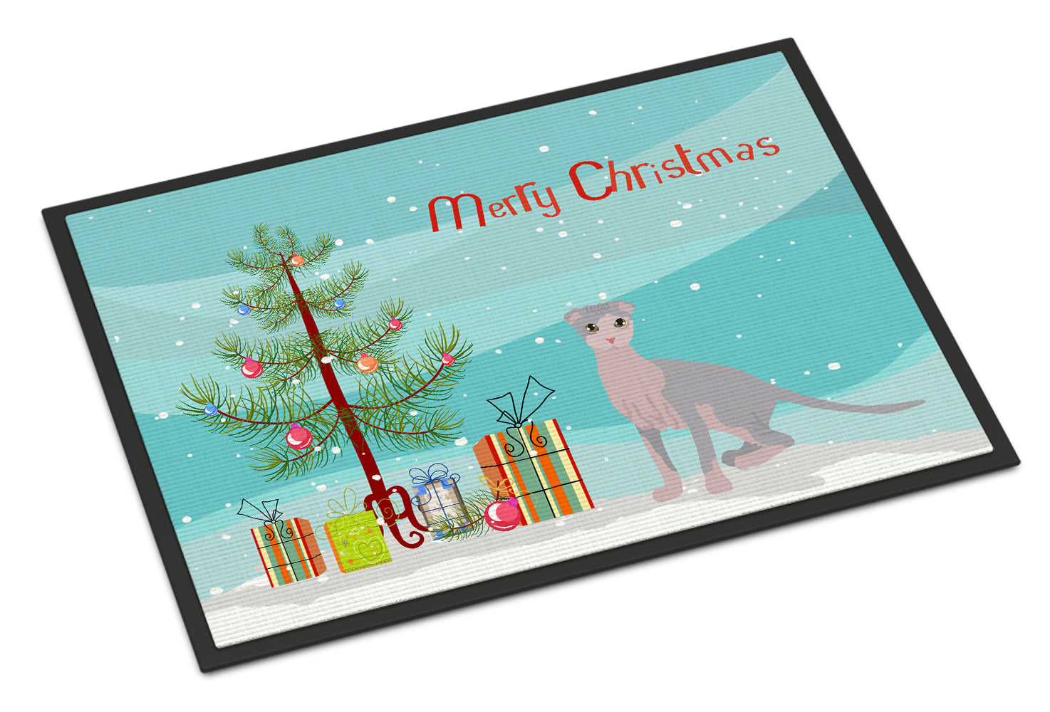 Ukrainian Levkoy Cat Christmas Doormat Indoor Outdoor 18H X 27W Front Door Mat Rugs for Entryway, Non Slip Washable