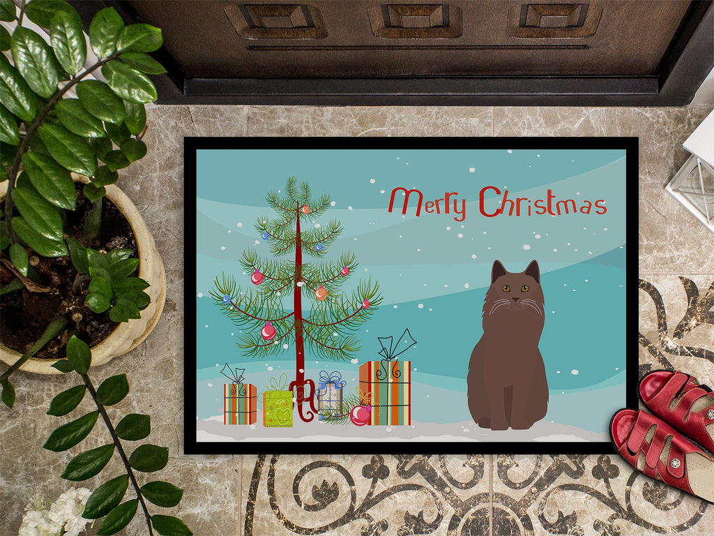 York Chocolate Cat Christmas Doormat Indoor Outdoor 24H X 36W Front Door Mat Rugs for Entryway, Non Slip Washable Low Pile,