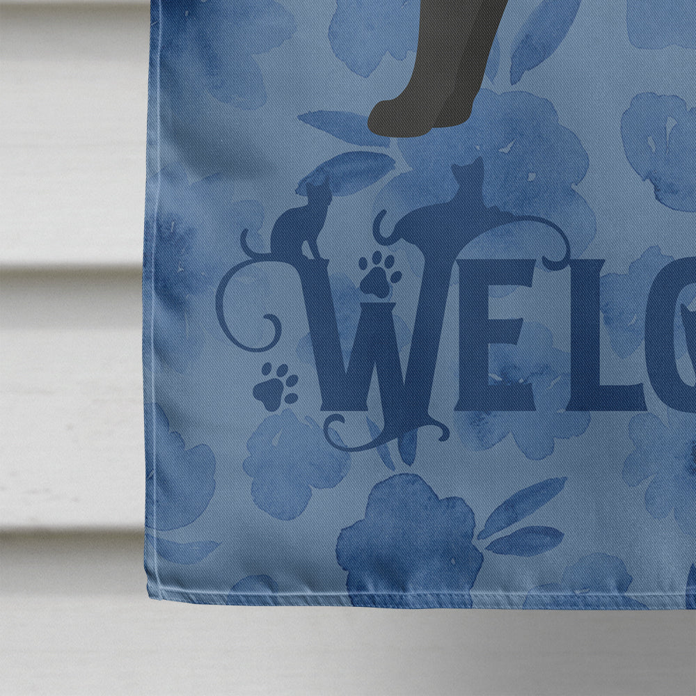Chausie Black Cat Welcome House Flag 28x40 Porch Sleeve Pole Decorative Outside Yard Banner Artwork Wall Hanging, Polyester
