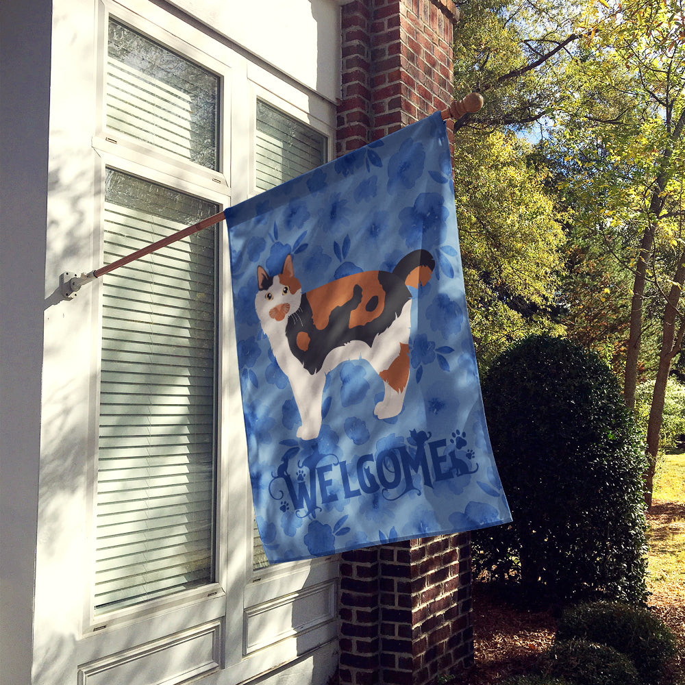 Cymric #2 Cat Welcome House Flag 28x40 Porch Sleeve Pole Decorative Outside Yard Banner Artwork Wall Hanging, Polyester