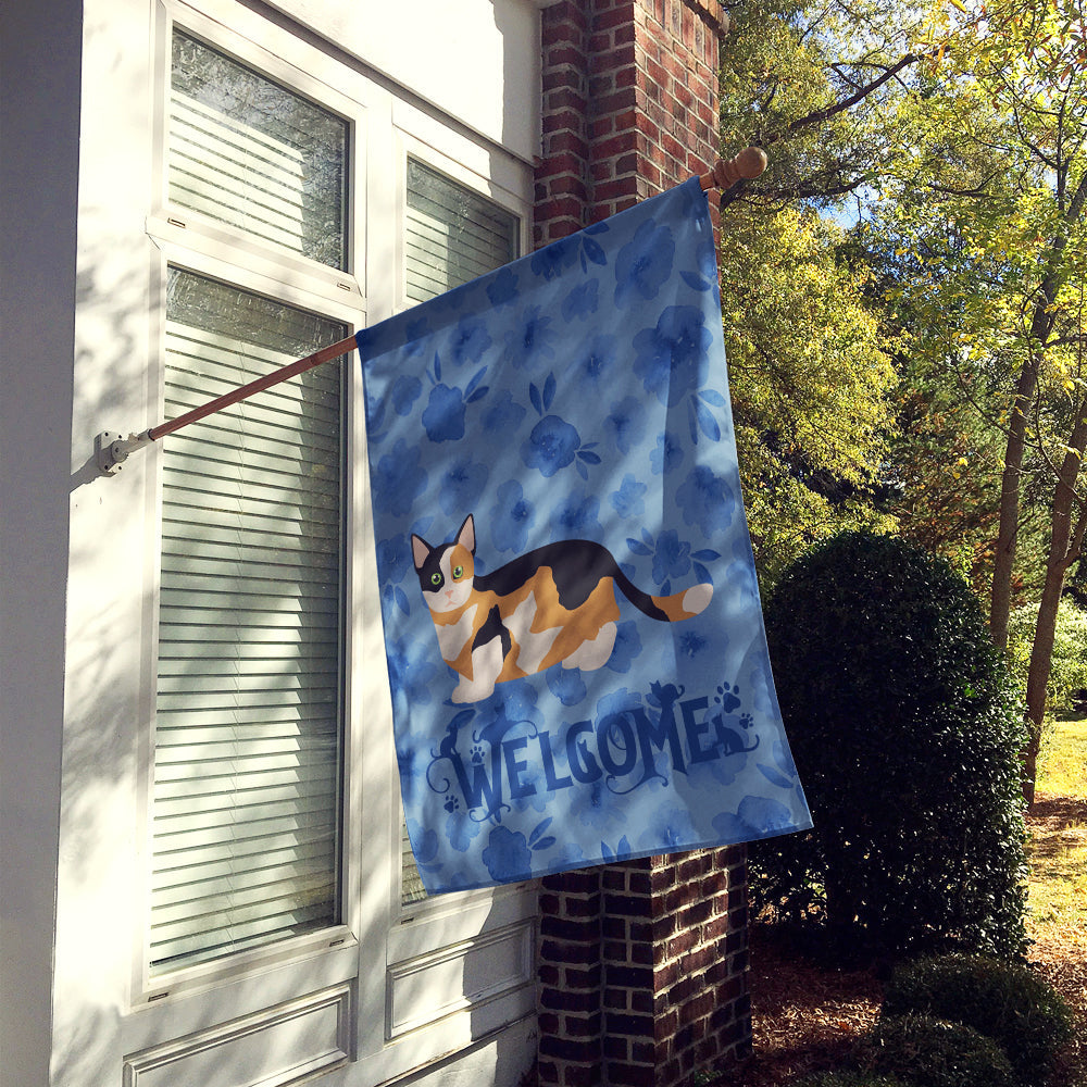 Munchkin Cat Welcome House Flag 28x40 Porch Sleeve Pole Decorative Outside Yard Banner Artwork Wall Hanging, Polyester