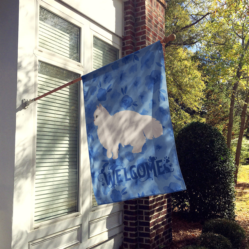 White Persian Traditional Cat Welcome House Flag 28x40 Porch Sleeve Pole Decorative Outside Yard Banner Artwork Wall Hanging, Polyester