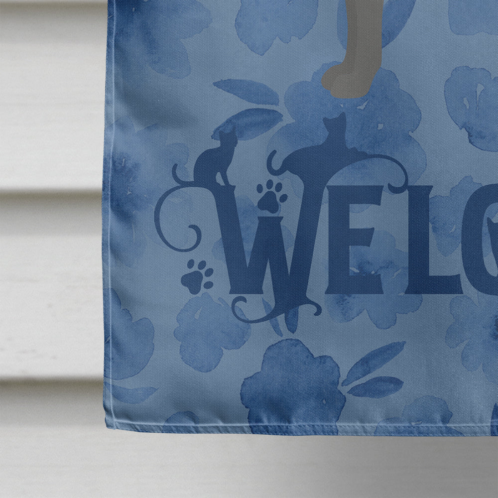 Russian Blue #2 Cat Welcome House Flag 28x40 Porch Sleeve Pole Decorative Outside Yard Banner Artwork Wall Hanging, Polyester