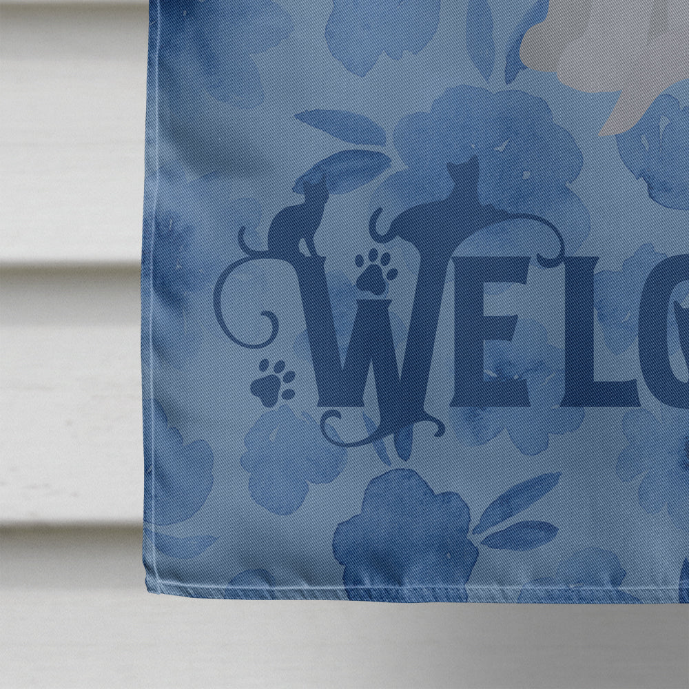 Russian Blue Cat Welcome House Flag 28x40 Porch Sleeve Pole Decorative Outside Yard Banner Artwork Wall Hanging, Polyester