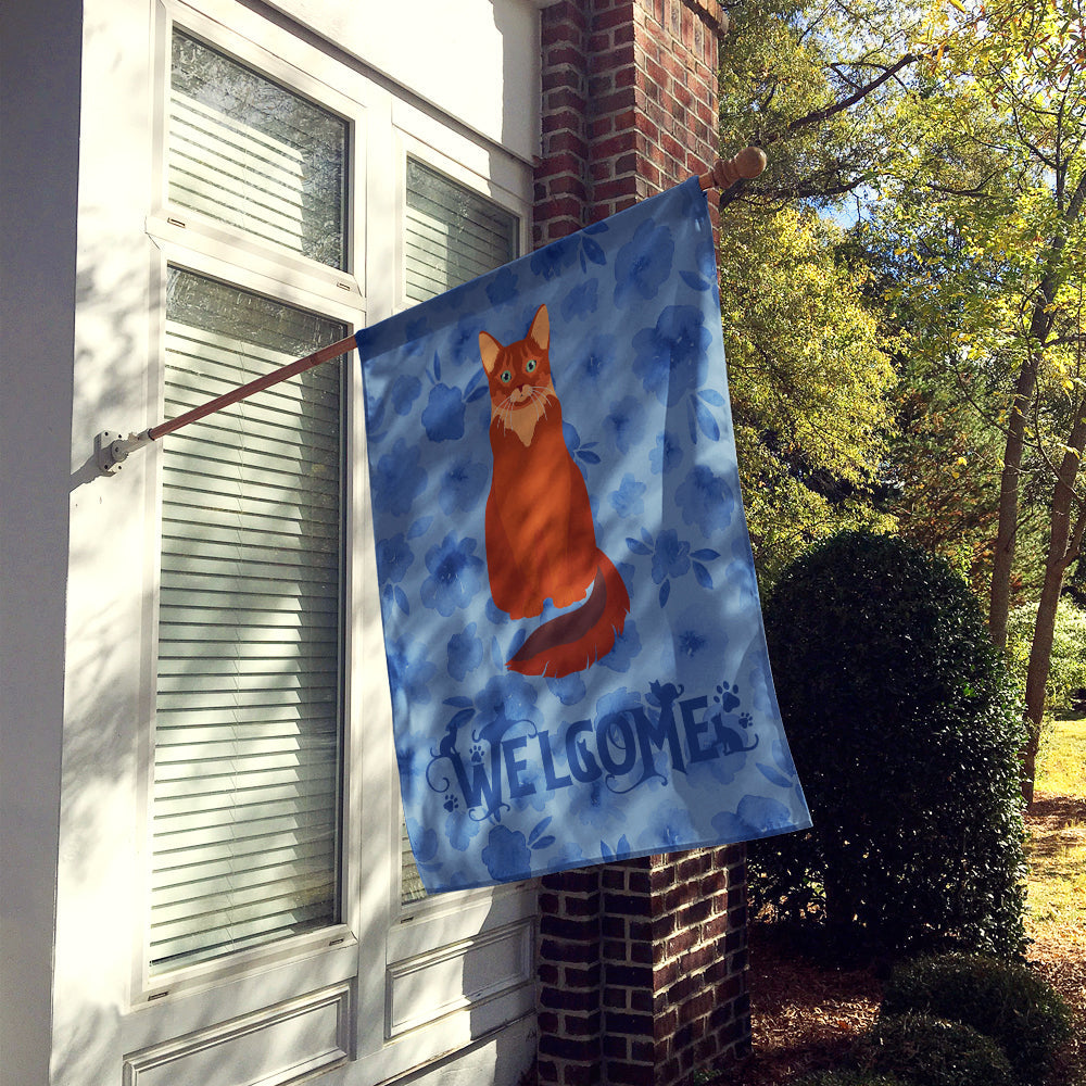 Somali Cat Welcome House Flag 28x40 Porch Sleeve Pole Decorative Outside Yard Banner Artwork Wall Hanging, Polyester