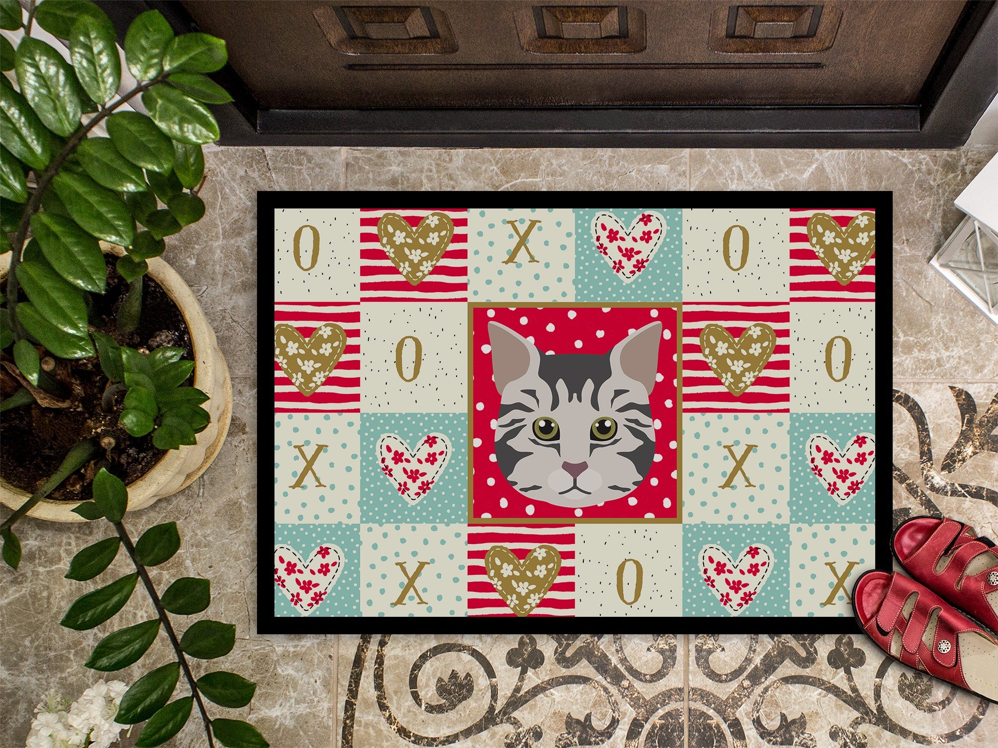 American Bobtail Cat Love Doormat Indoor Outdoor 24H X 36W Front Door Mat Rugs for Entryway, Non Slip Washable Low Pile,