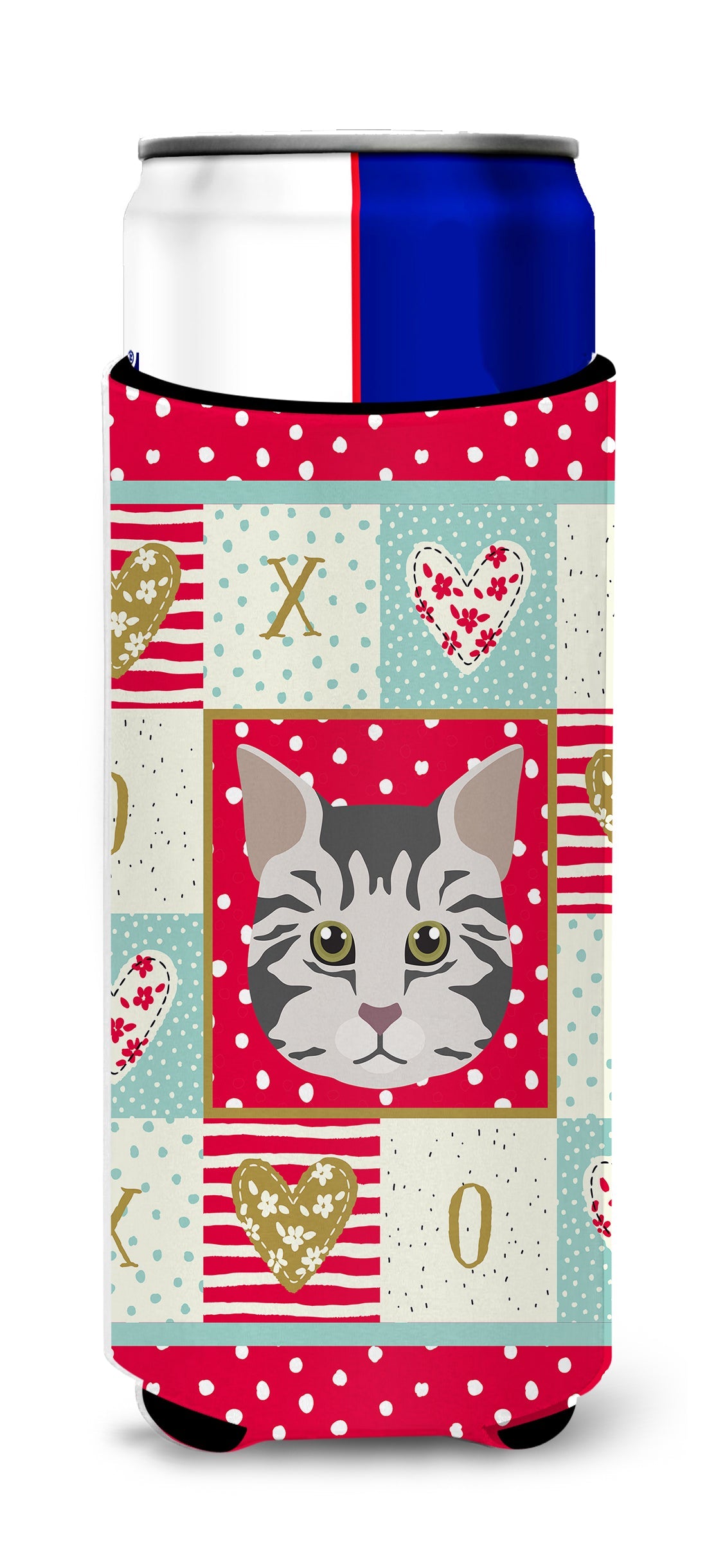 American Bobtail Cat Love Slim Can Hugger , Insulated Foam Hugger for 12 oz Slim Cans, Beer Bottles & Water Bottles, Printed in USA