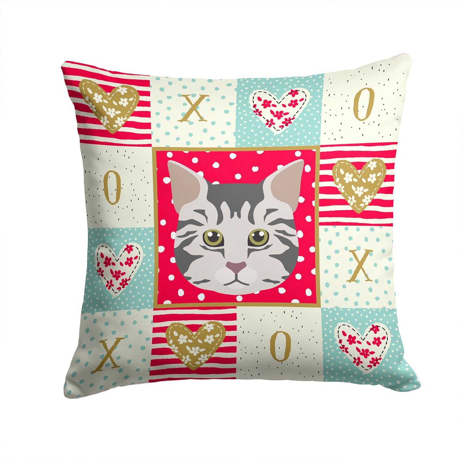 American Bobtail Cat Love Decorative Throw Pillow 14x14 Indoor Outdoor Accent Cushion, Fabric Cover with Insert for Sofa, Bed, Porch & Living Room