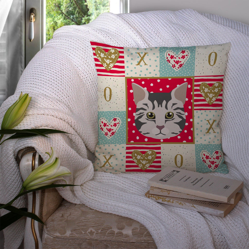 American Bobtail Cat Love Decorative Throw Pillow 14x14 Indoor Outdoor Accent Cushion, Fabric Cover with Insert for Sofa, Bed, Porch & Living Room