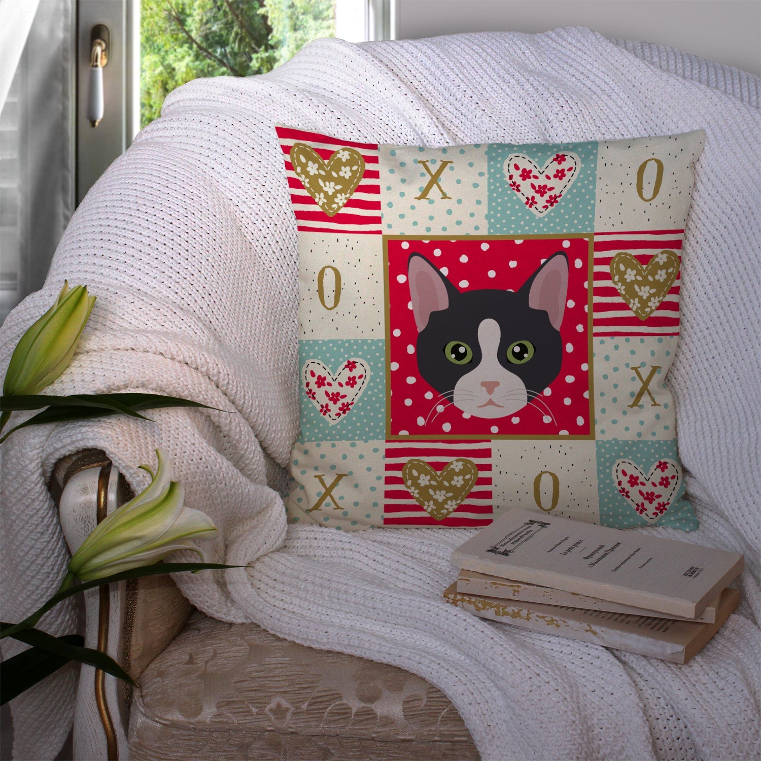 American Polydactyl Cat Love Decorative Throw Pillow 14x14 Indoor Outdoor Accent Cushion, Fabric Cover with Insert for Sofa, Bed, Porch & Living Room