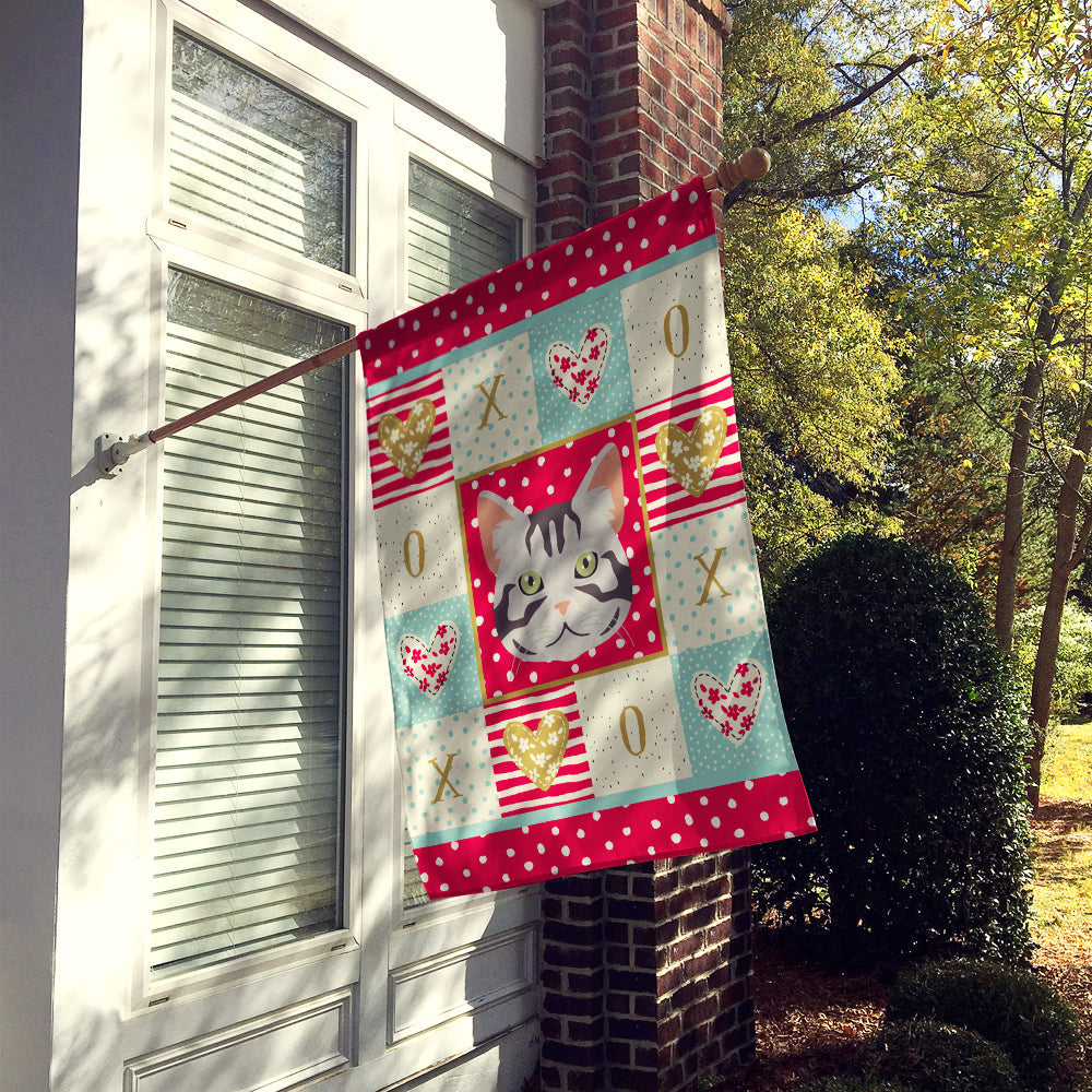 American Shorthair Cat Love House Flag 28x40 Porch Sleeve Pole Decorative Outside Yard Banner Artwork Wall Hanging, Polyester