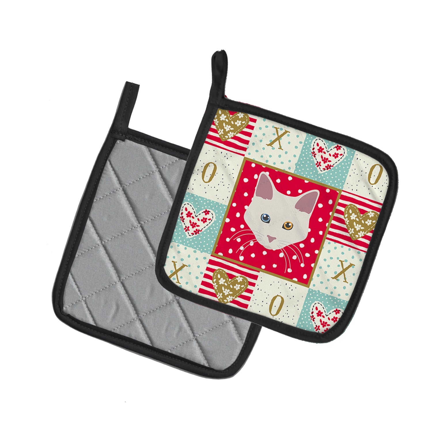 Aphrodite Giant Cat Love Pot Holder Set of 2 Heat Resistant Quilted Hot Pads 7.5 x 7.5 Inch, Insulated Kitchen Trivets for Cooking & Baking