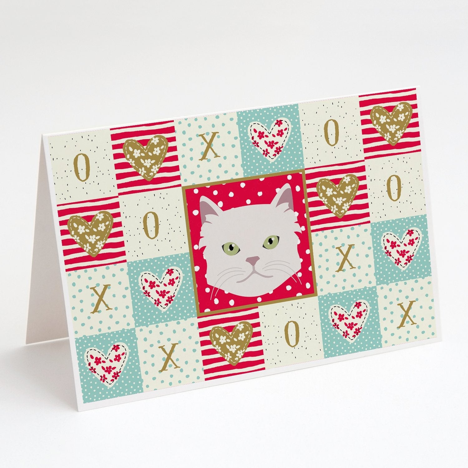 Asian Semi Longhaired Cat Love Greeting Cards Pack of 8 Blank Cards with Envelopes Whimsical A7 Size 5x7