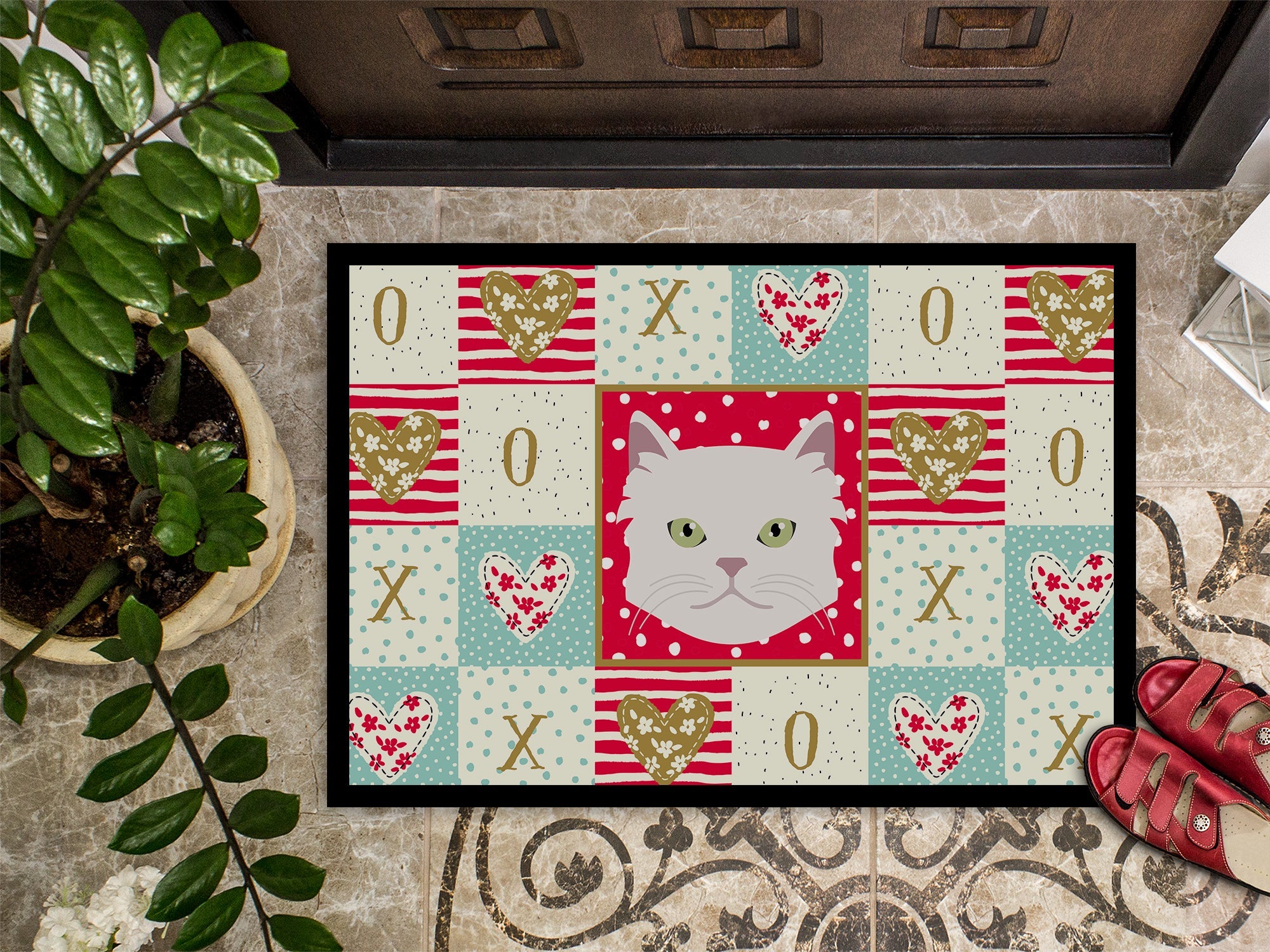 Asian Semi Longhaired Cat Love Doormat Indoor Outdoor 18H X 27W Front Door Mat Rugs for Entryway, Non Slip Washable