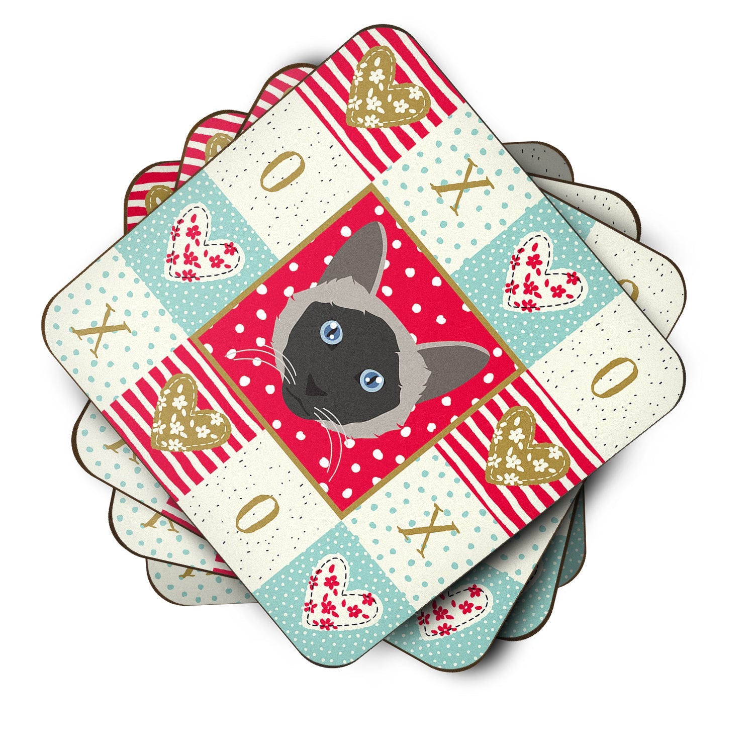 Balinese Cat Love Foam Coasters Set of 4 Cup Coasters for Indoor Outdoor, Tabletop Protection, Anti Slip, Mouse pad Material