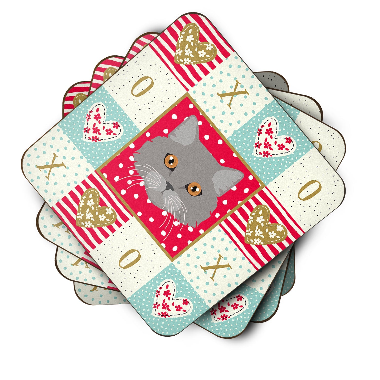Brazilian Longhair Cat Love Foam Coasters Set of 4 Cup Coasters for Indoor Outdoor, Tabletop Protection, Anti Slip, Mouse pad Material