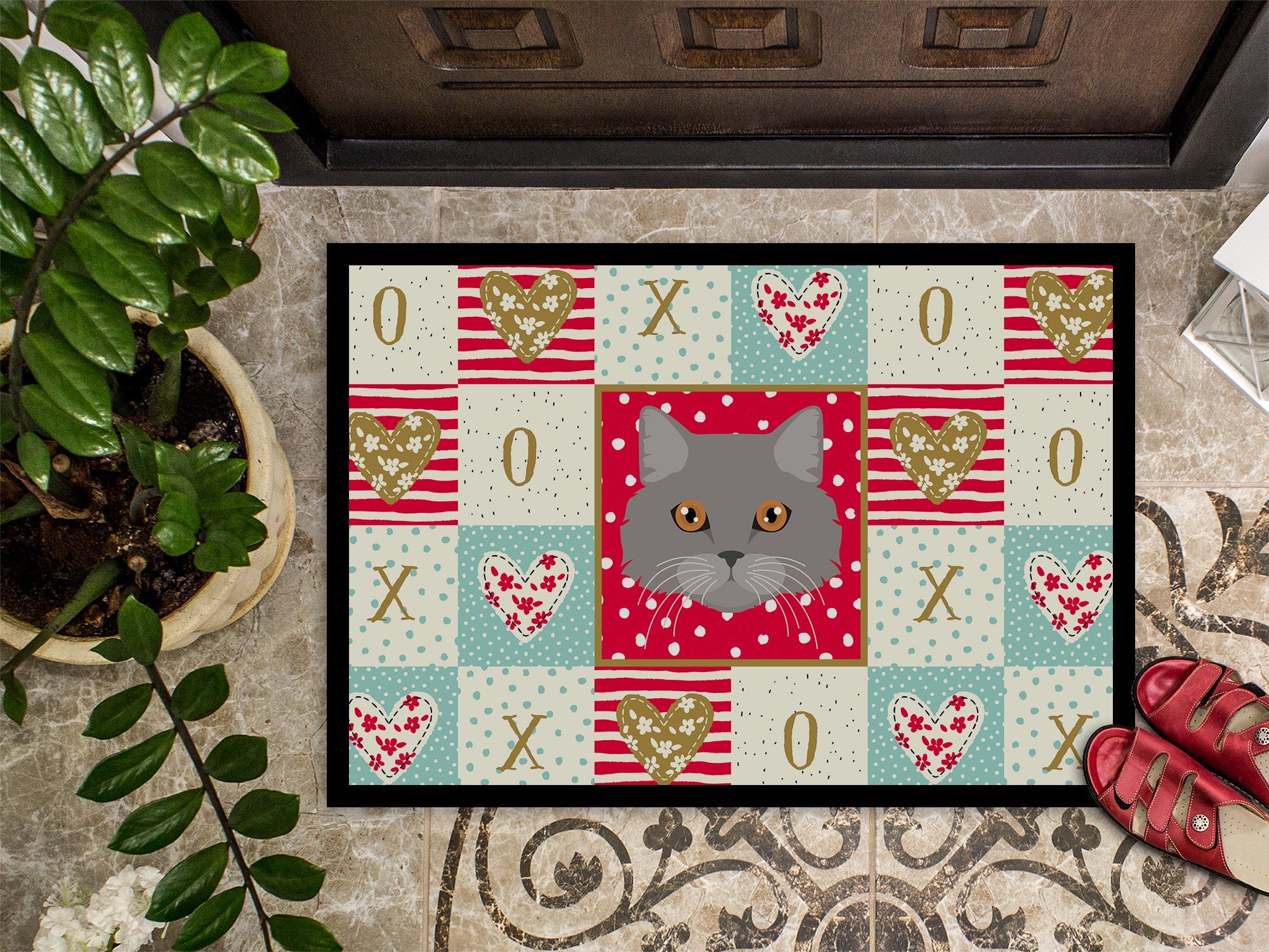 Brazilian Longhair Cat Love Doormat Indoor Outdoor 24H X 36W Front Door Mat Rugs for Entryway, Non Slip Washable Low Pile,