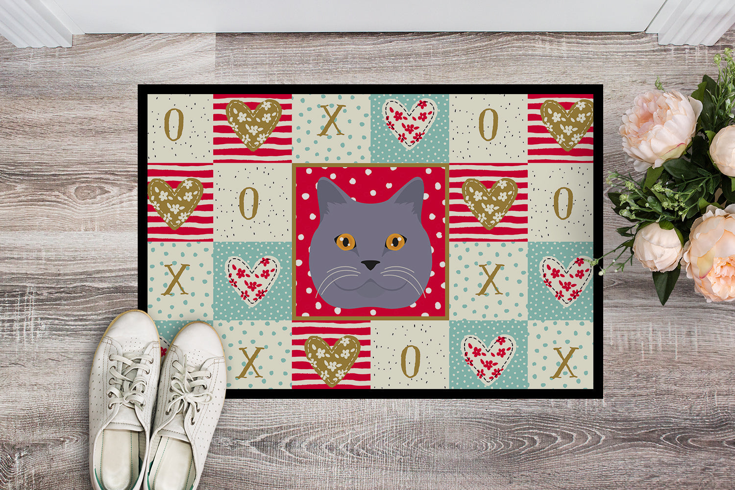 British Shorthair Cat Love Doormat Indoor Outdoor 24H X 36W Front Door Mat Rugs for Entryway, Non Slip Washable Low Pile,