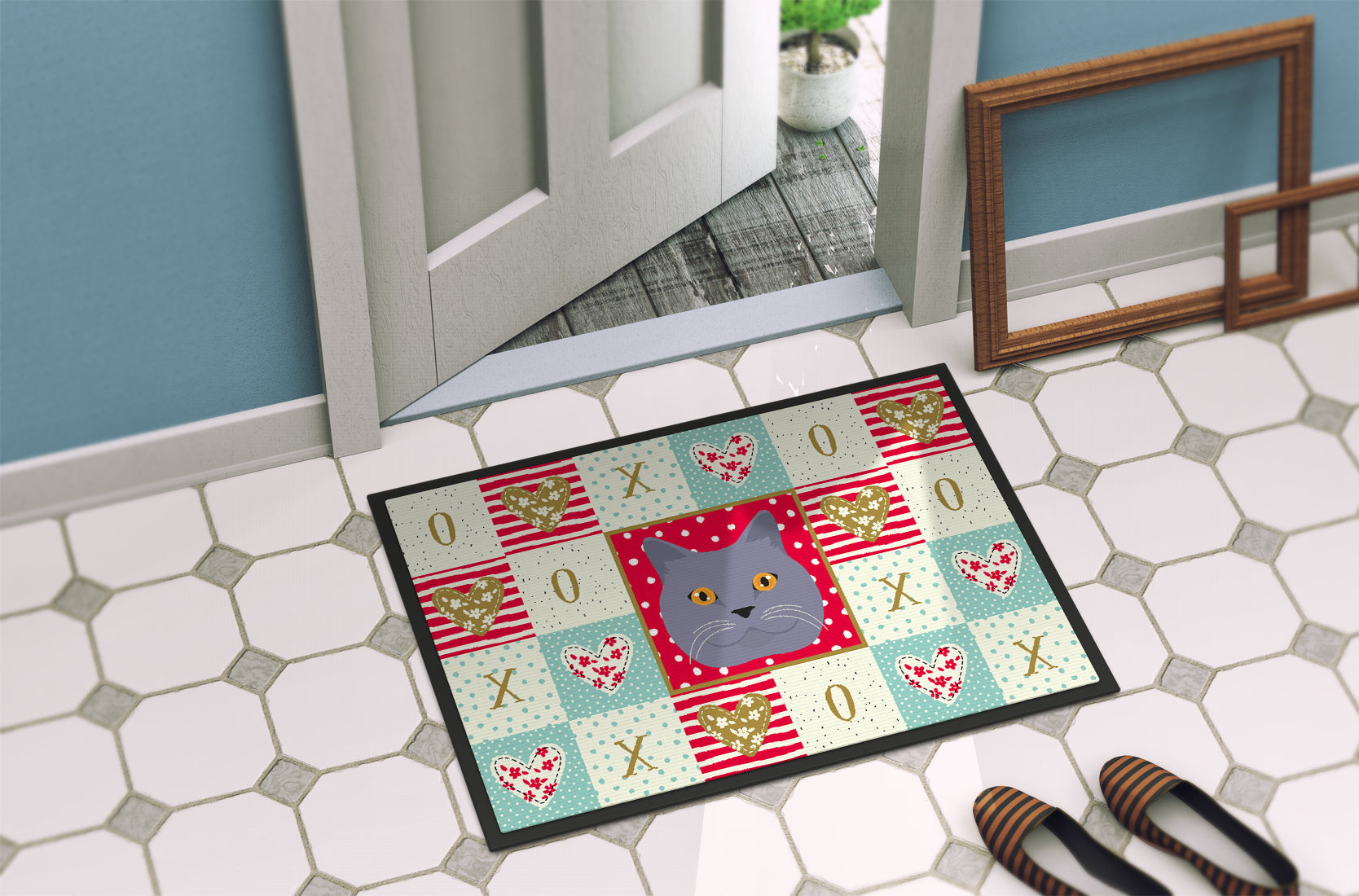 British Shorthair Cat Love Doormat Indoor Outdoor 24H X 36W Front Door Mat Rugs for Entryway, Non Slip Washable Low Pile,