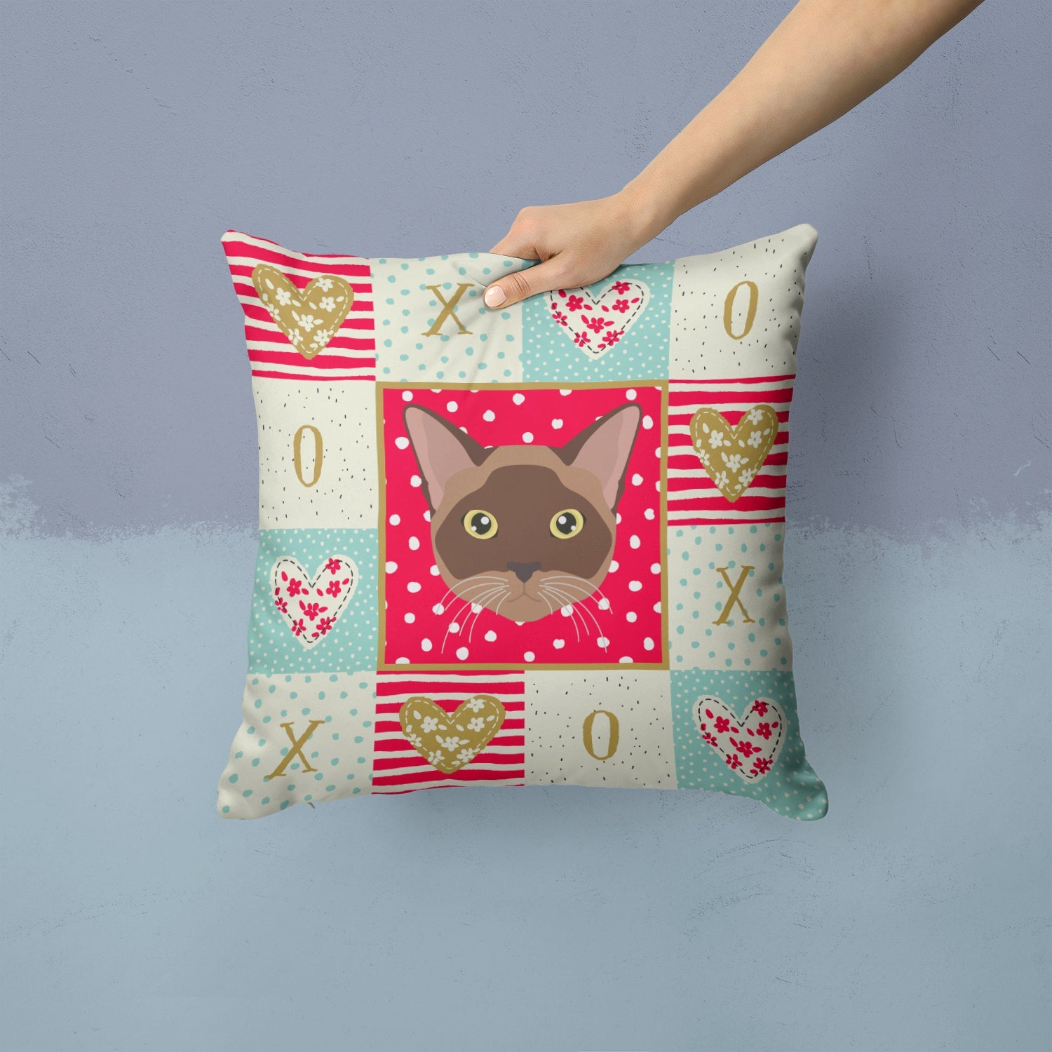 Burmese Cat Love Decorative Throw Pillow 14x14 Indoor Outdoor Accent Cushion, Fabric Cover with Insert for Sofa, Bed, Porch & Living Room
