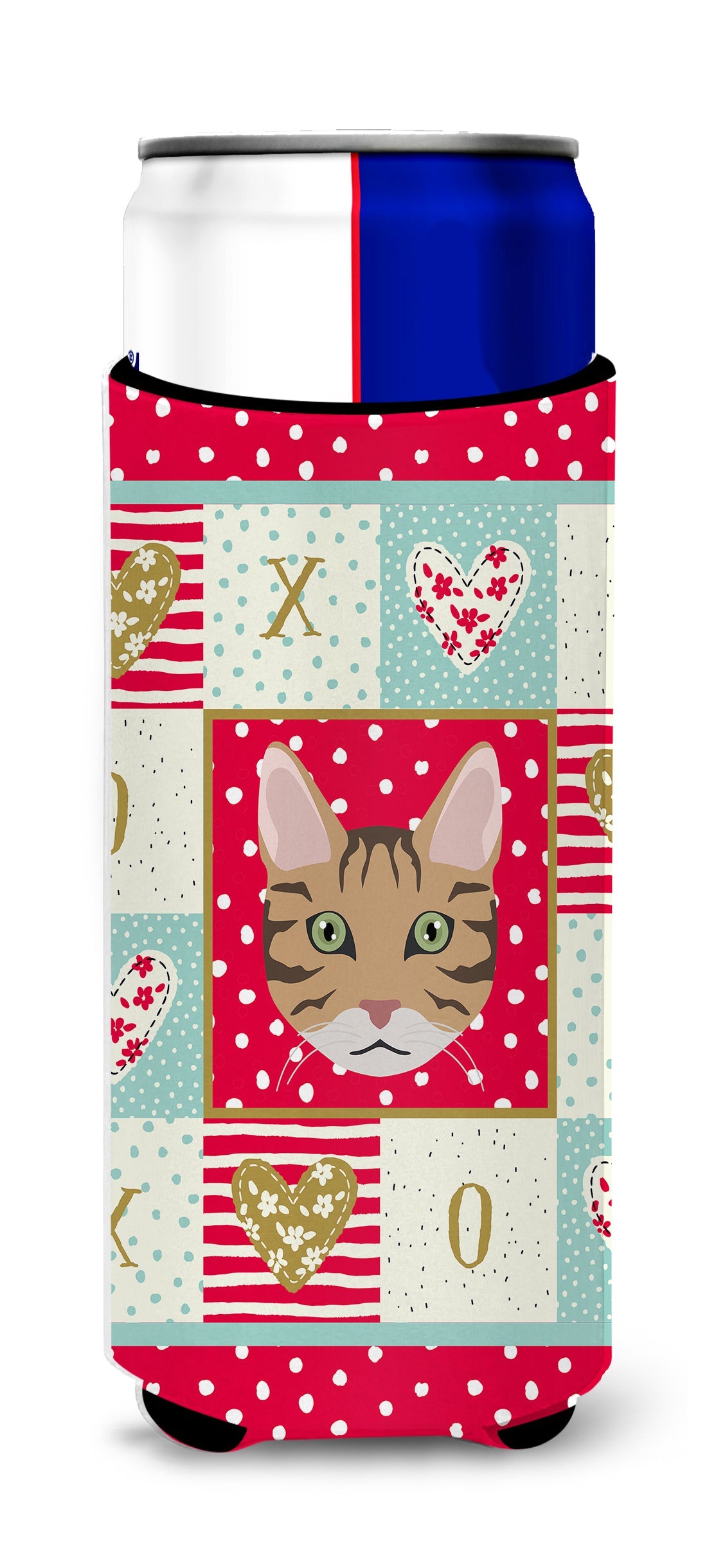 California Spangled Cat Love Slim Can Hugger , Insulated Foam Hugger for 12 oz Slim Cans, Beer Bottles & Water Bottles, Printed in USA