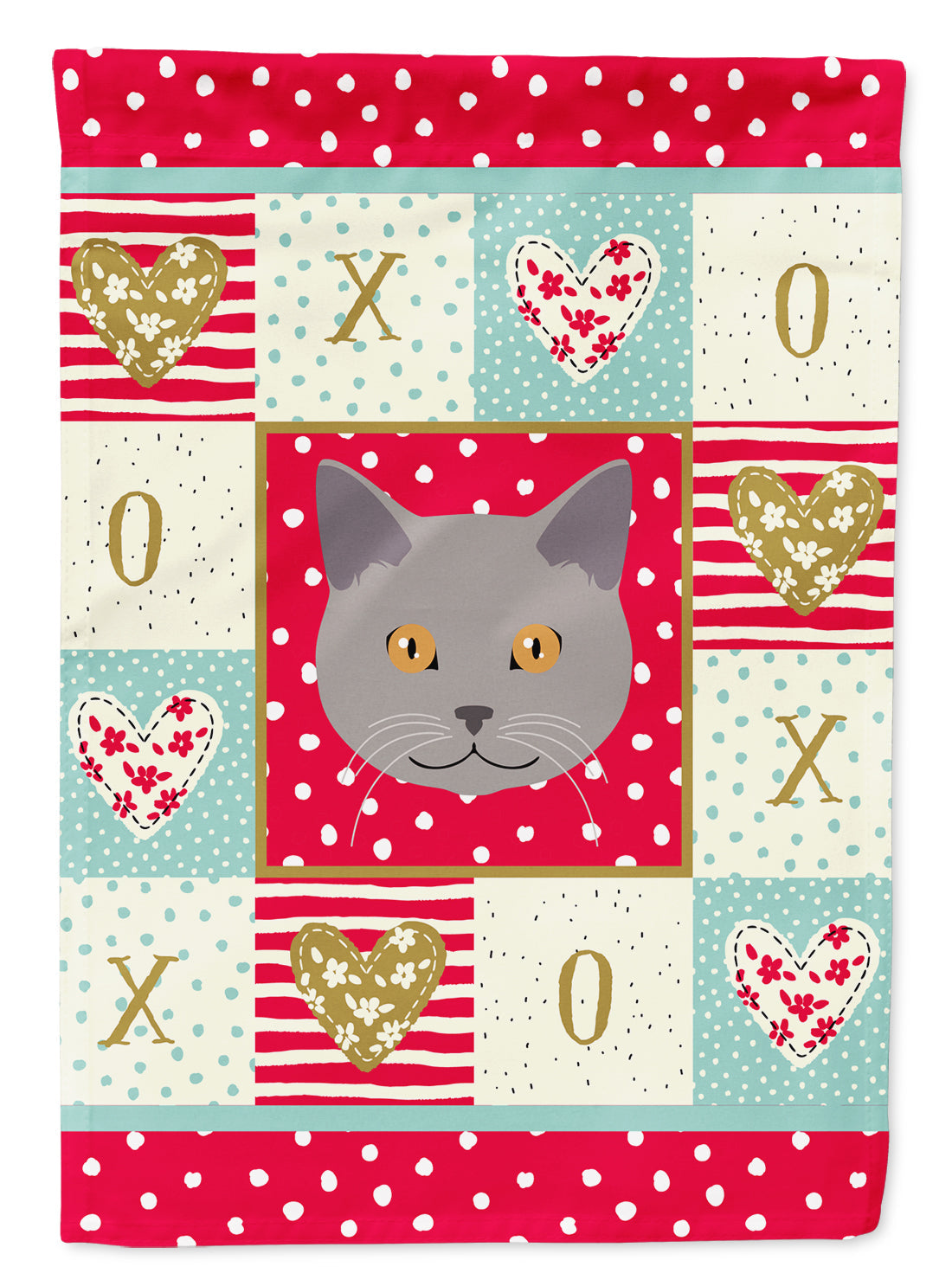 Chartreux Cat Love House Flag 28x40 Porch Sleeve Pole Decorative Outside Yard Banner Artwork Wall Hanging, Polyester