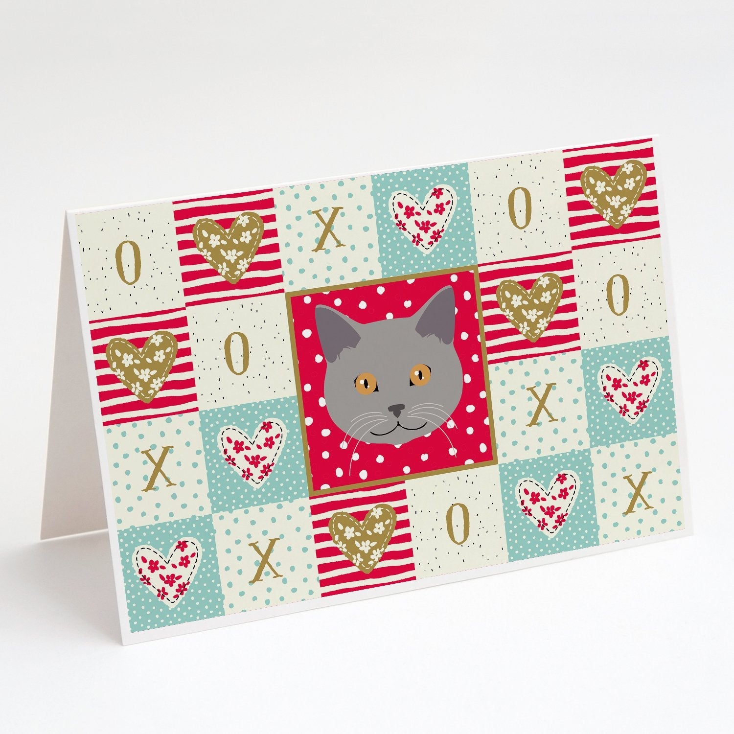 Chartreux Cat Love Greeting Cards Pack of 8 Blank Cards with Envelopes Whimsical A7 Size 5x7