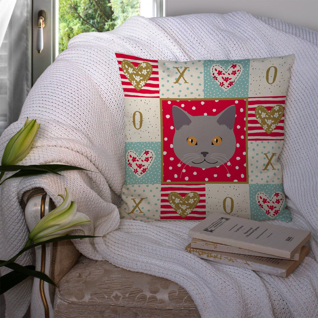 Chartreux Cat Love Decorative Throw Pillow 14x14 Indoor Outdoor Accent Cushion, Fabric Cover with Insert for Sofa, Bed, Porch & Living Room