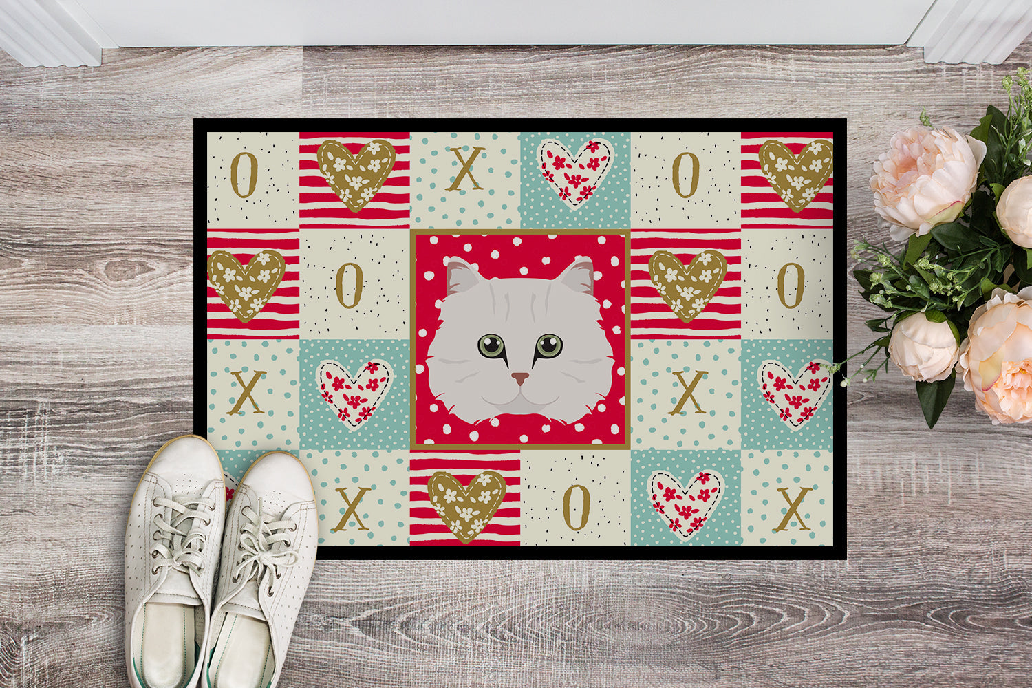Chinchilla Persian Longhair Cat Love Doormat Indoor Outdoor 24H X 36W Front Door Mat Rugs for Entryway, Non Slip Washable Low Pile,