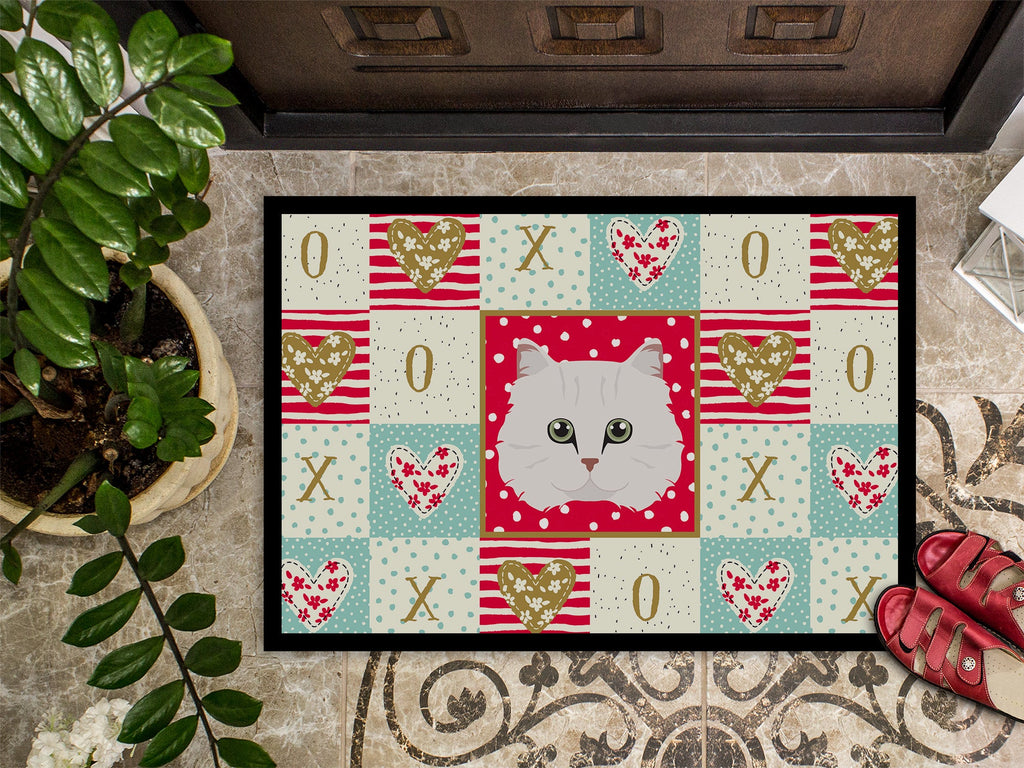 Chinchilla Persian Longhair Cat Love Doormat Indoor Outdoor 24H X 36W Front Door Mat Rugs for Entryway, Non Slip Washable Low Pile,