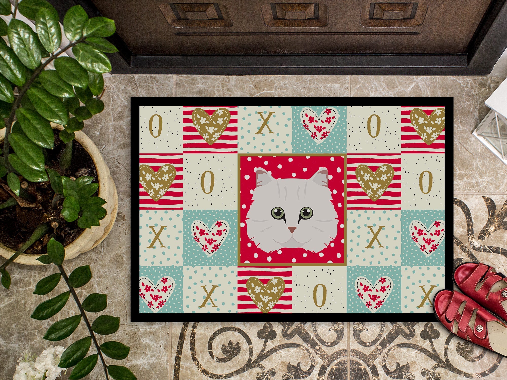 Chinchilla Persian Longhair Cat Love Doormat Indoor Outdoor 18H X 27W Front Door Mat Rugs for Entryway, Non Slip Washable