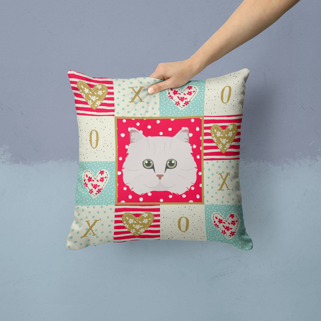 Chinchilla Persian Longhair Cat Love Decorative Throw Pillow 14x14 Indoor Outdoor Accent Cushion, Fabric Cover with Insert for Sofa, Bed, Porch & Living Room