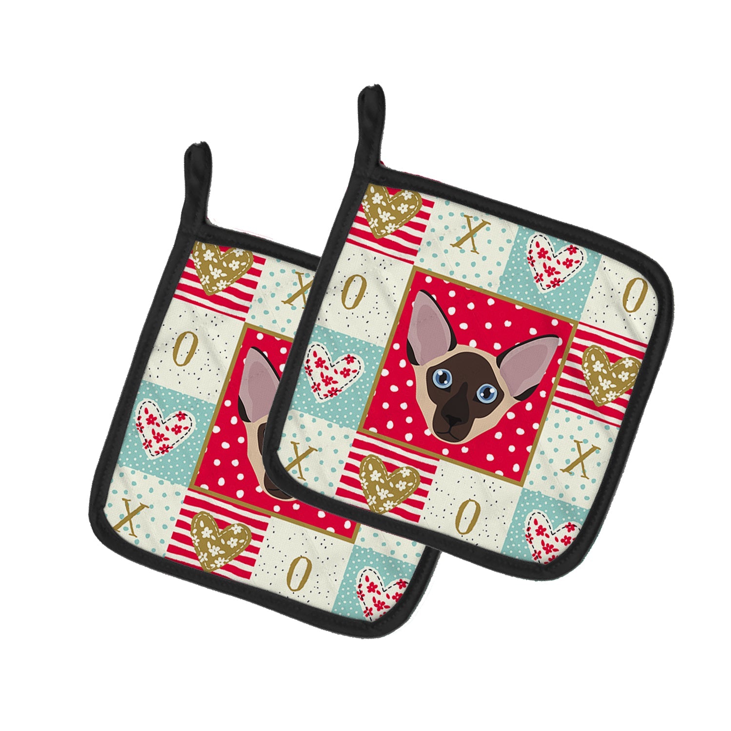Colorpoint Shorthair Cat Love Pot Holder Set of 2 Heat Resistant Quilted Hot Pads 7.5 x 7.5 Inch, Insulated Kitchen Trivets for Cooking & Baking