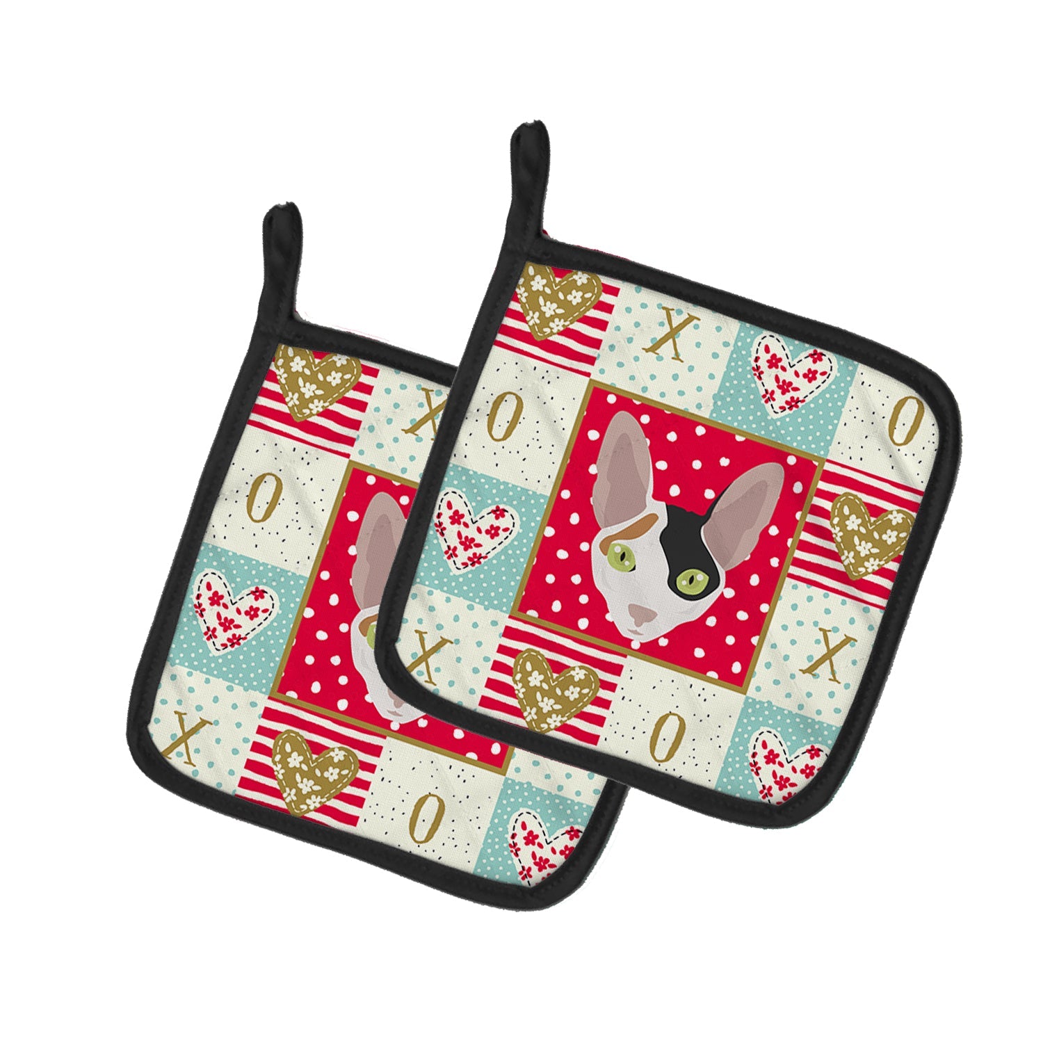 Cornish Rex Cat Love Pot Holder Set of 2 Heat Resistant Quilted Hot Pads 7.5 x 7.5 Inch, Insulated Kitchen Trivets for Cooking & Baking