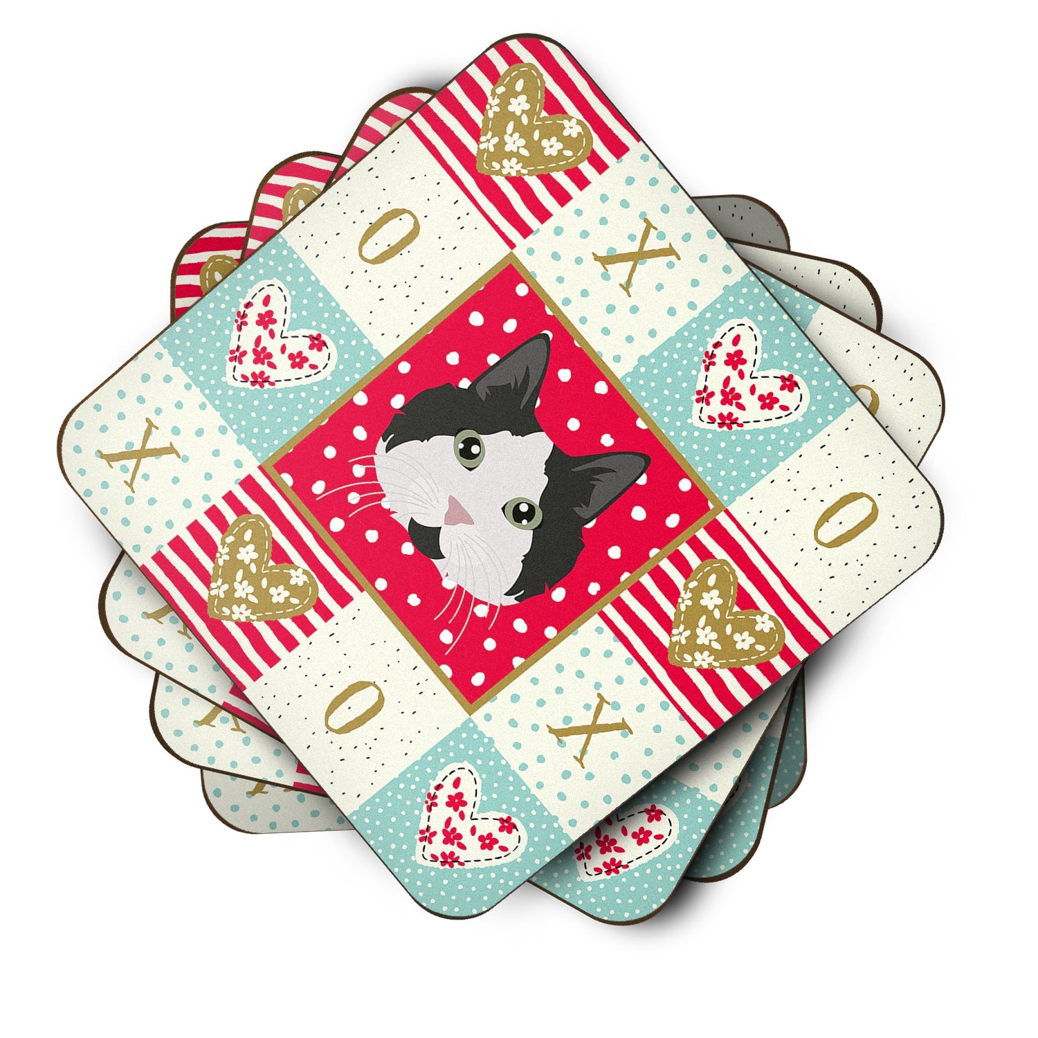 Cymric #2 Cat Love Foam Coasters Set of 4 Cup Coasters for Indoor Outdoor, Tabletop Protection, Anti Slip, Mouse pad Material