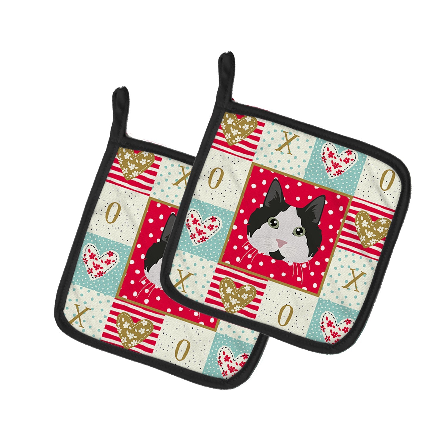 Cymric #2 Cat Love Pot Holder Set of 2 Heat Resistant Quilted Hot Pads 7.5 x 7.5 Inch, Insulated Kitchen Trivets for Cooking & Baking
