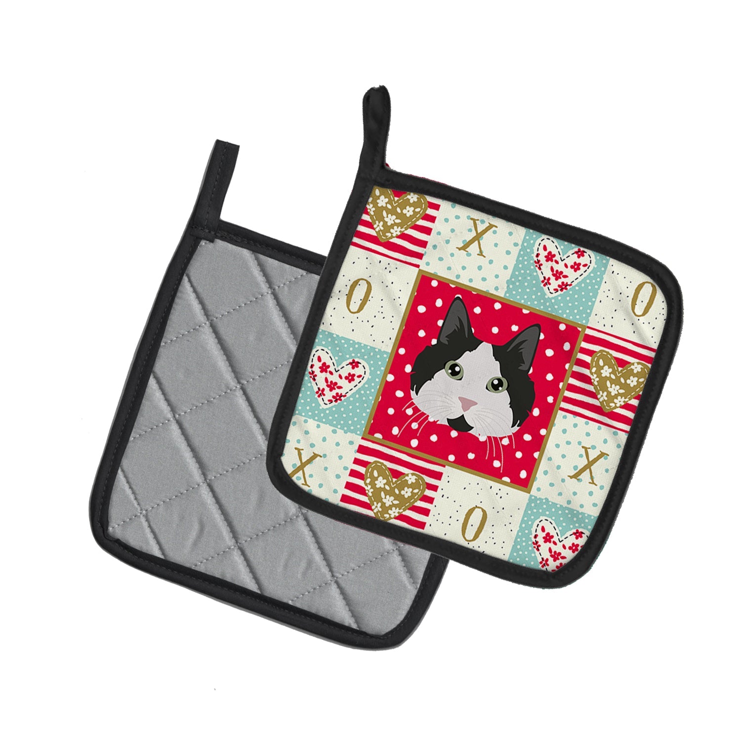 Cymric #2 Cat Love Pot Holder Set of 2 Heat Resistant Quilted Hot Pads 7.5 x 7.5 Inch, Insulated Kitchen Trivets for Cooking & Baking