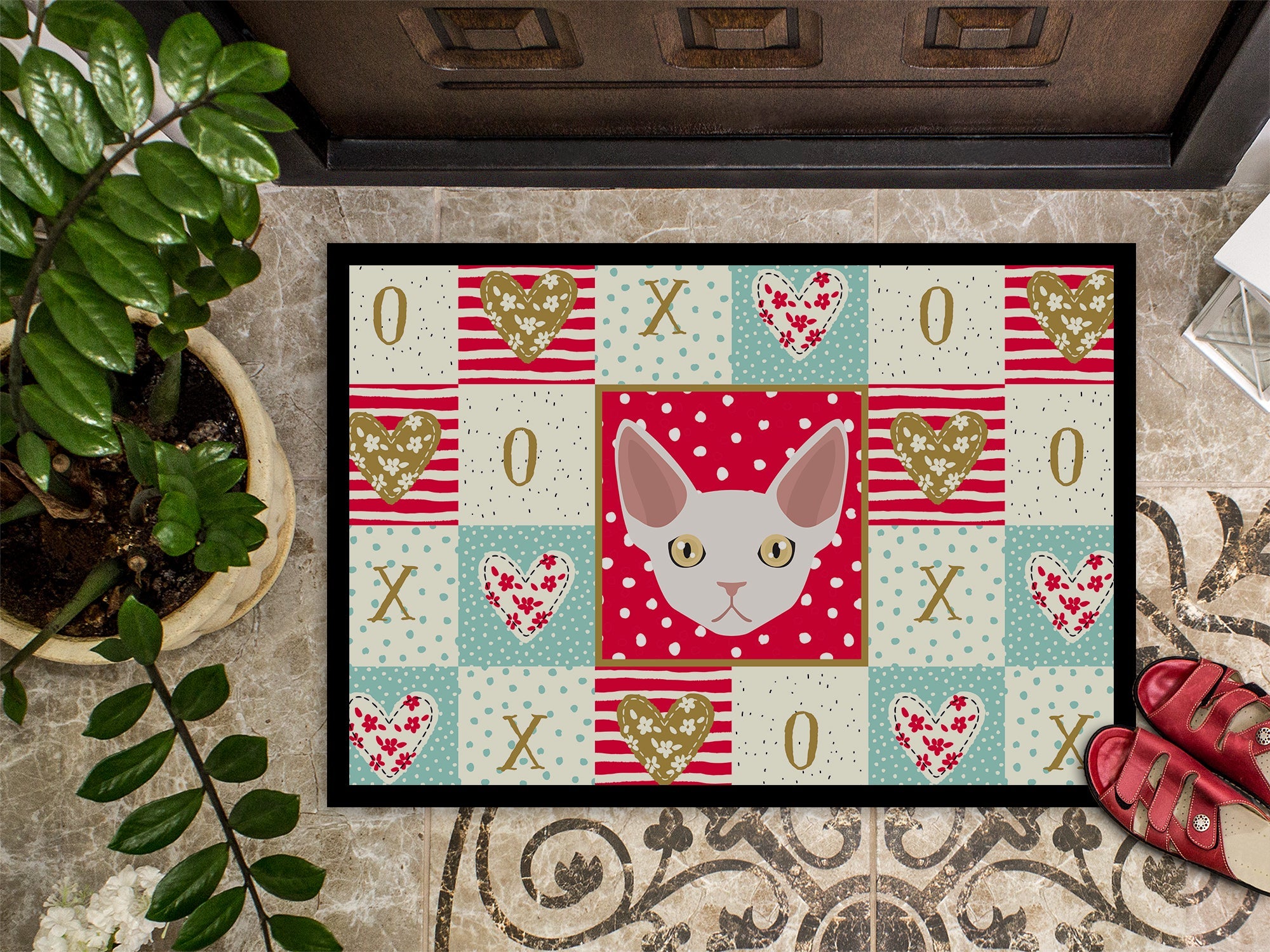 Devon Rex Cat Love Doormat Indoor Outdoor 18H X 27W Front Door Mat Rugs for Entryway, Non Slip Washable