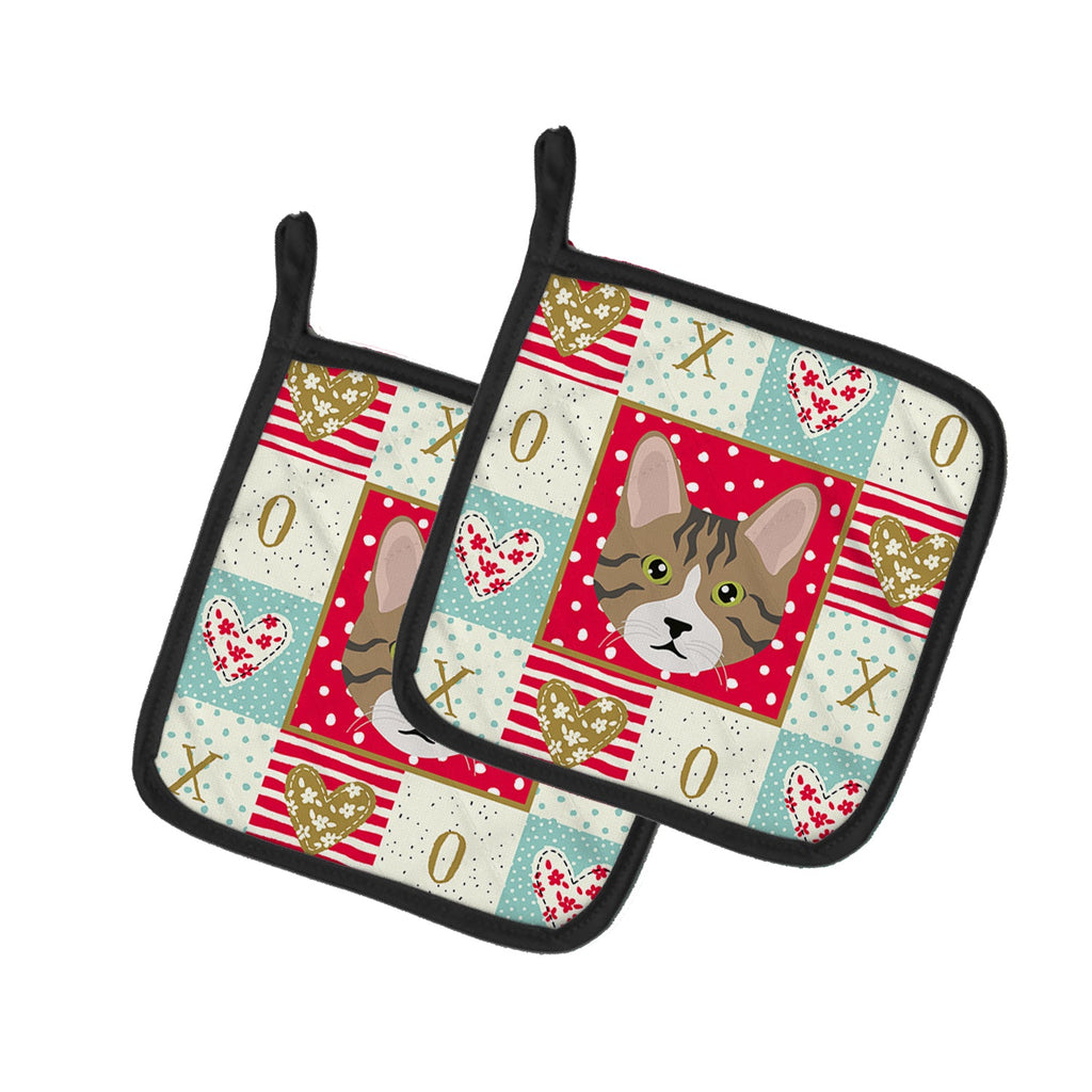 Dragon Li Cat Love Pot Holder Set of 2 Heat Resistant Quilted Hot Pads 7.5 x 7.5 Inch, Insulated Kitchen Trivets for Cooking & Baking