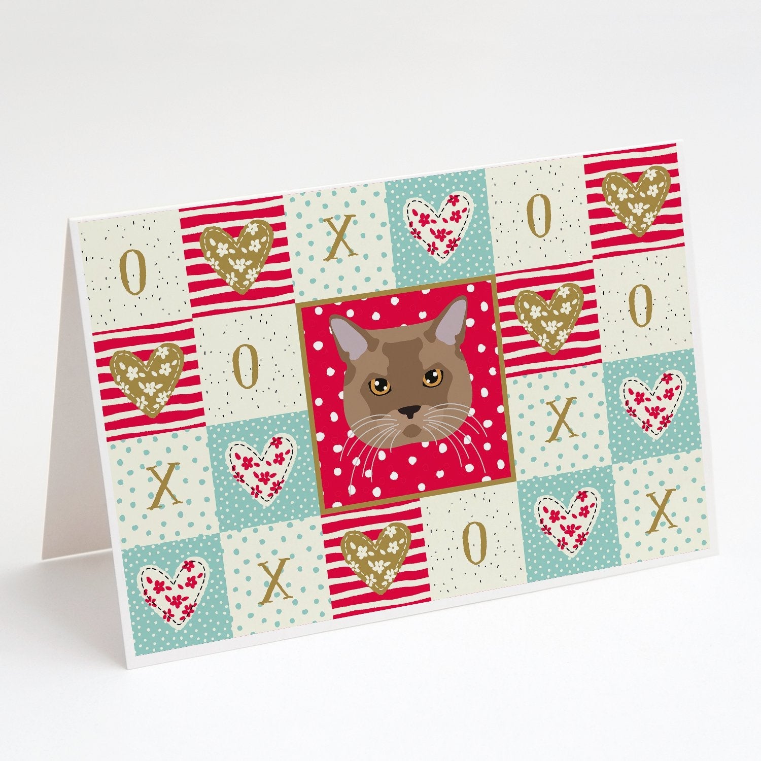 European Burmese Cat Love Greeting Cards Pack of 8 Blank Cards with Envelopes Whimsical A7 Size 5x7