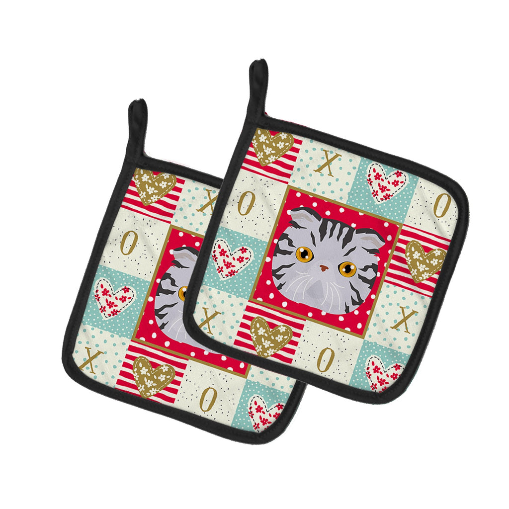 Foldex Exotic Fold Cat Love Pot Holder Set of 2 Heat Resistant Quilted Hot Pads 7.5 x 7.5 Inch, Insulated Kitchen Trivets for Cooking & Baking