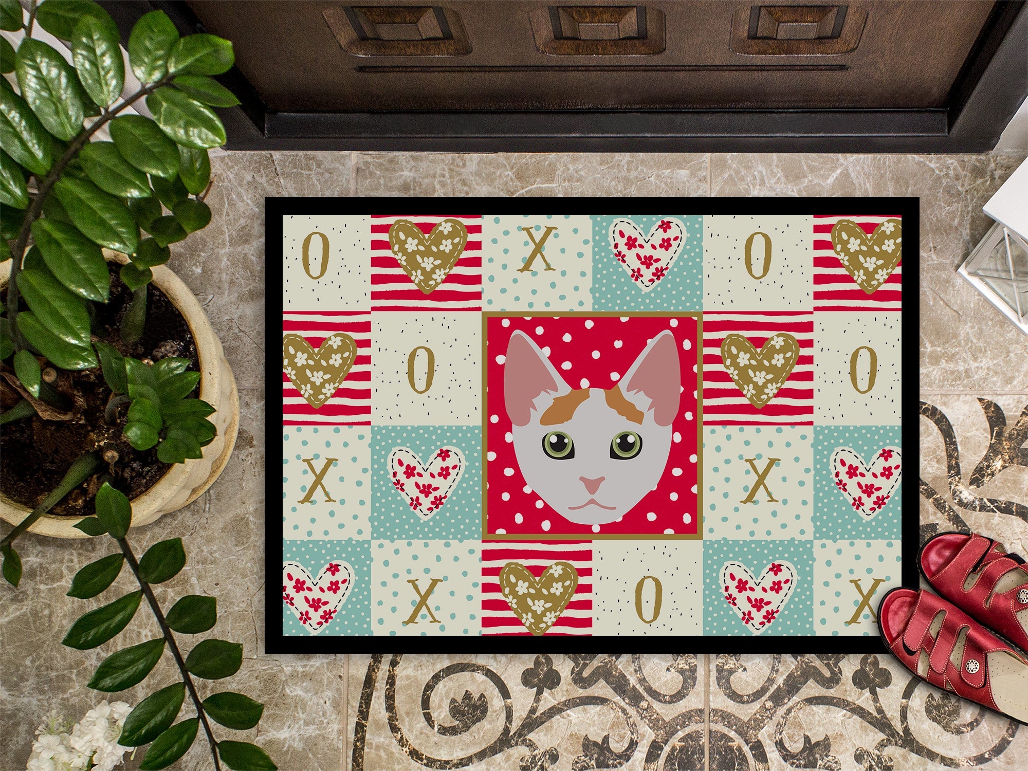 Japanese Bobtail Cat Love Doormat Indoor Outdoor 24H X 36W Front Door Mat Rugs for Entryway, Non Slip Washable Low Pile,