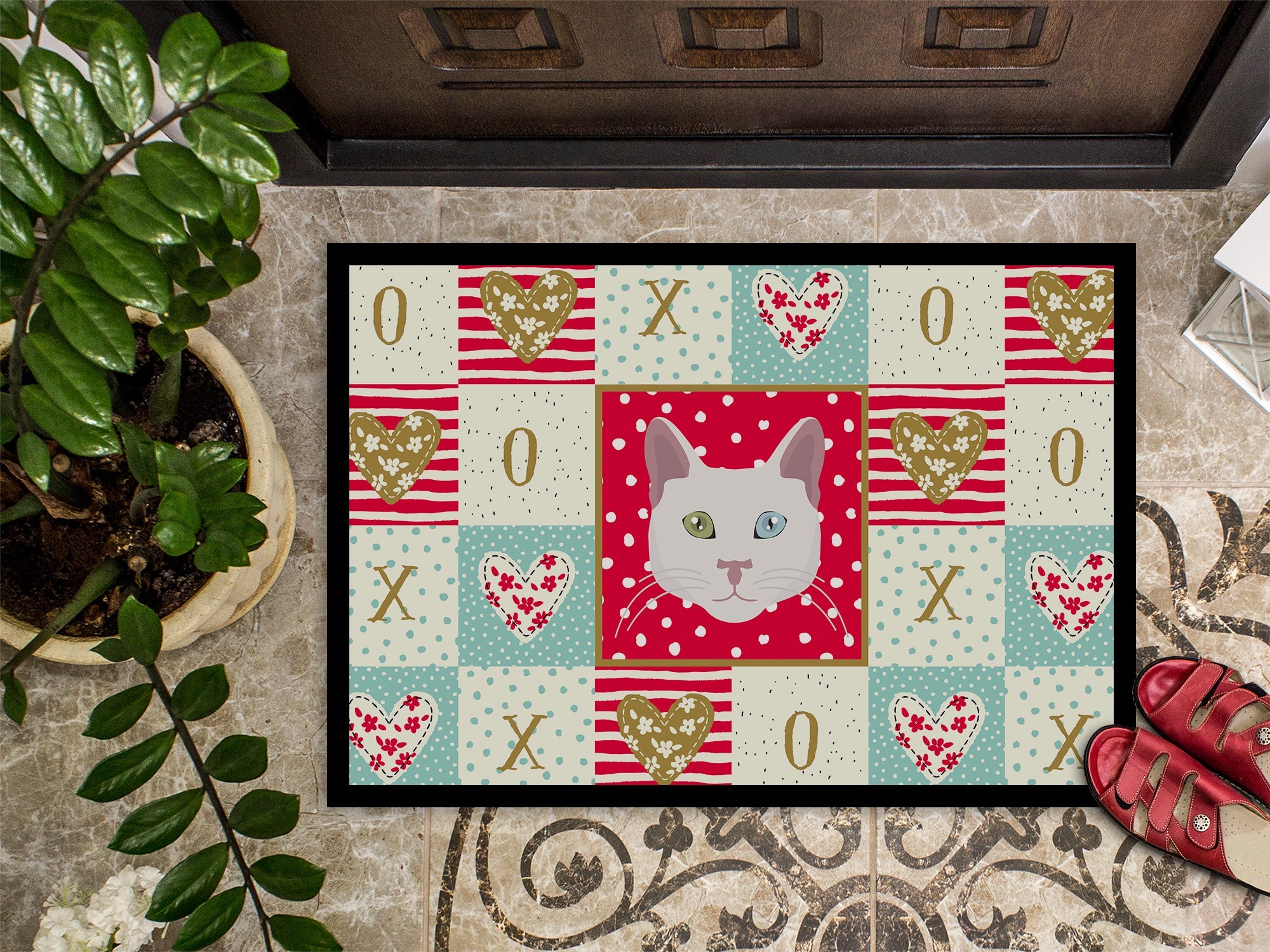 Khao Manee Cat Love Doormat Indoor Outdoor 24H X 36W Front Door Mat Rugs for Entryway, Non Slip Washable Low Pile,