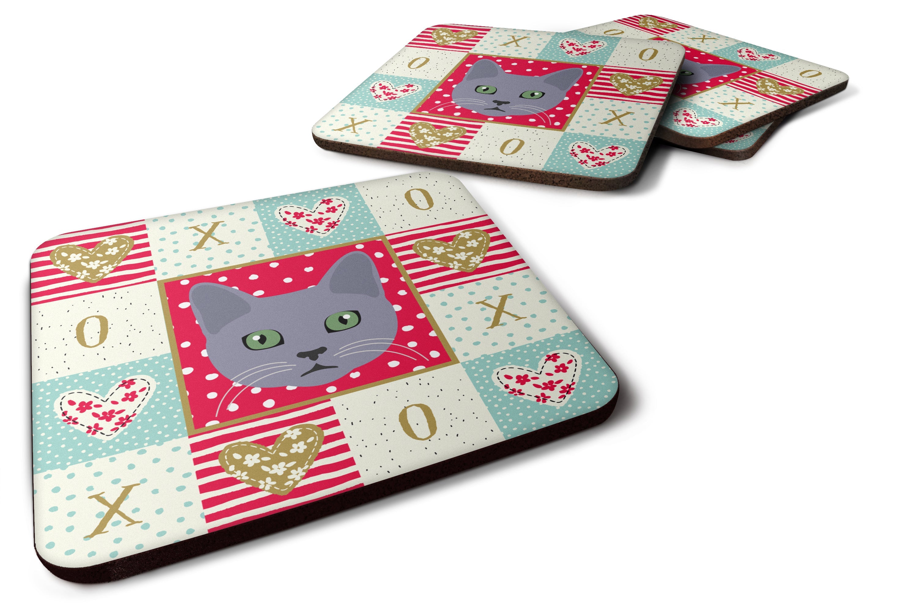 Korat Cat Love Foam Coasters Set of 4 Cup Coasters for Indoor Outdoor, Tabletop Protection, Anti Slip, Mouse pad Material