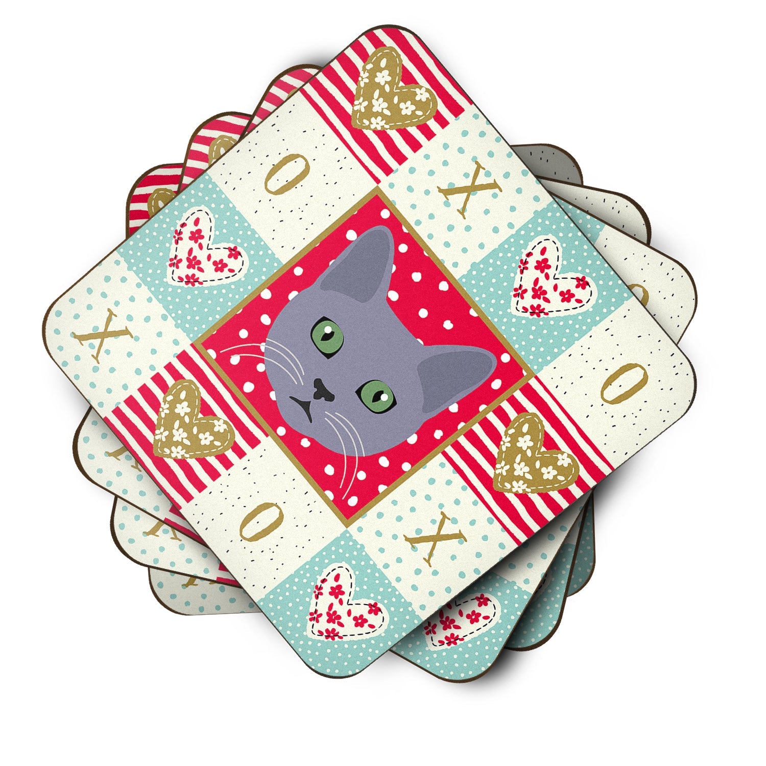 Korat Cat Love Foam Coasters Set of 4 Cup Coasters for Indoor Outdoor, Tabletop Protection, Anti Slip, Mouse pad Material