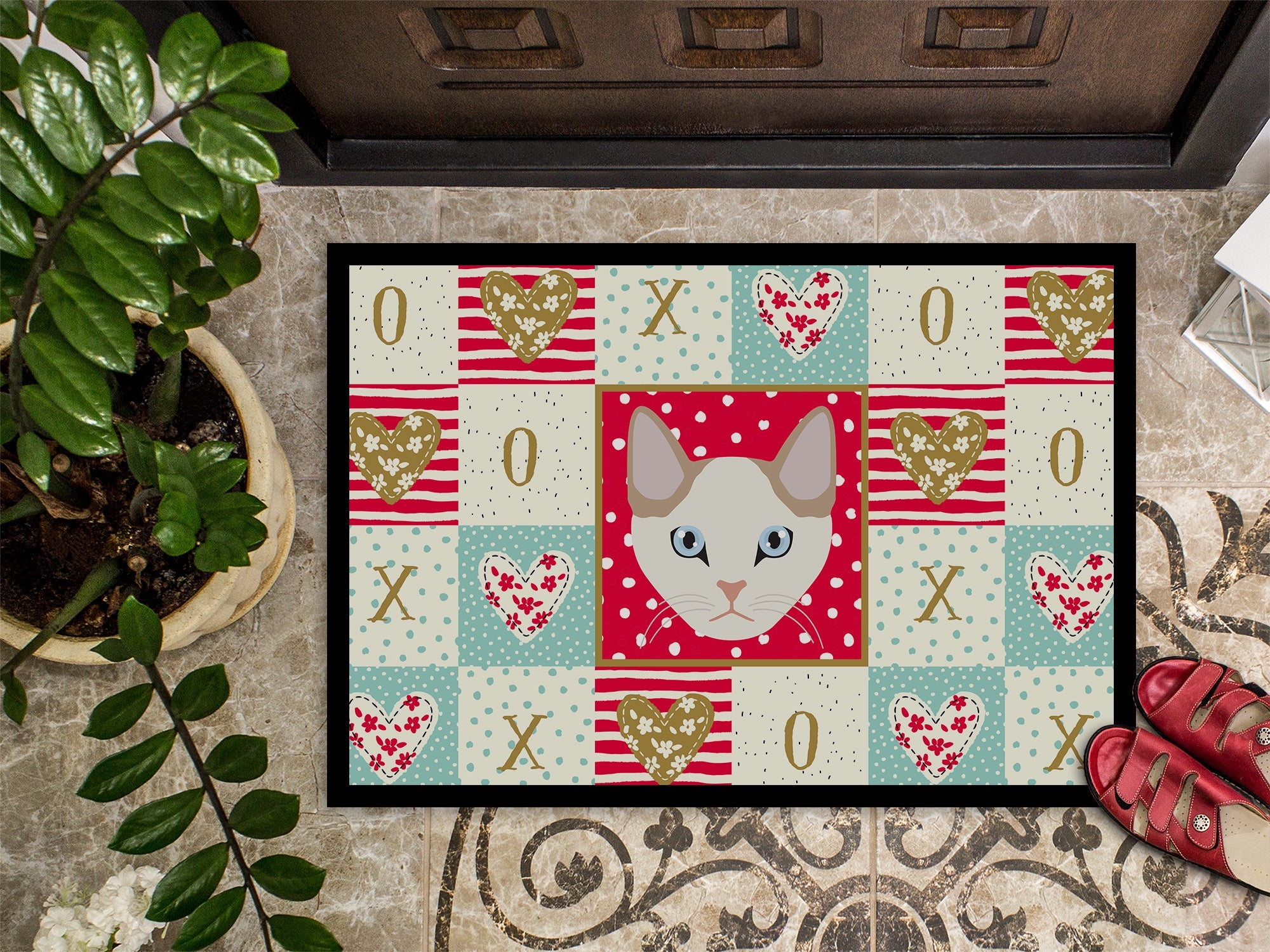 Korean Bobtail Cat Love Doormat Indoor Outdoor 24H X 36W Front Door Mat Rugs for Entryway, Non Slip Washable Low Pile,