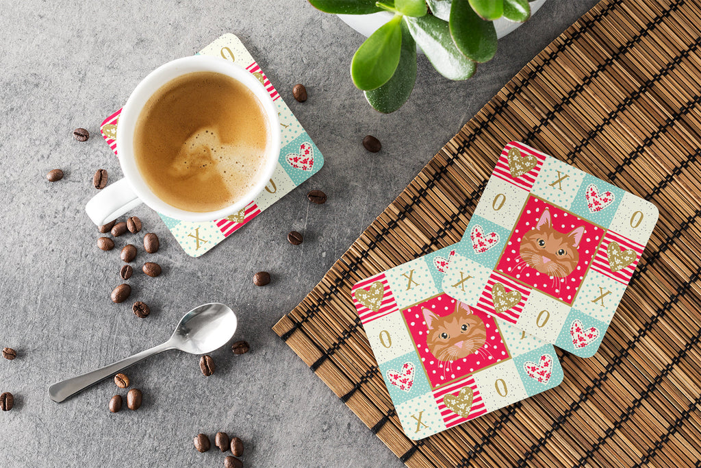 Kurilian Bobtail Cat Love Foam Coasters Set of 4 Cup Coasters for Indoor Outdoor, Tabletop Protection, Anti Slip, Mouse pad Material