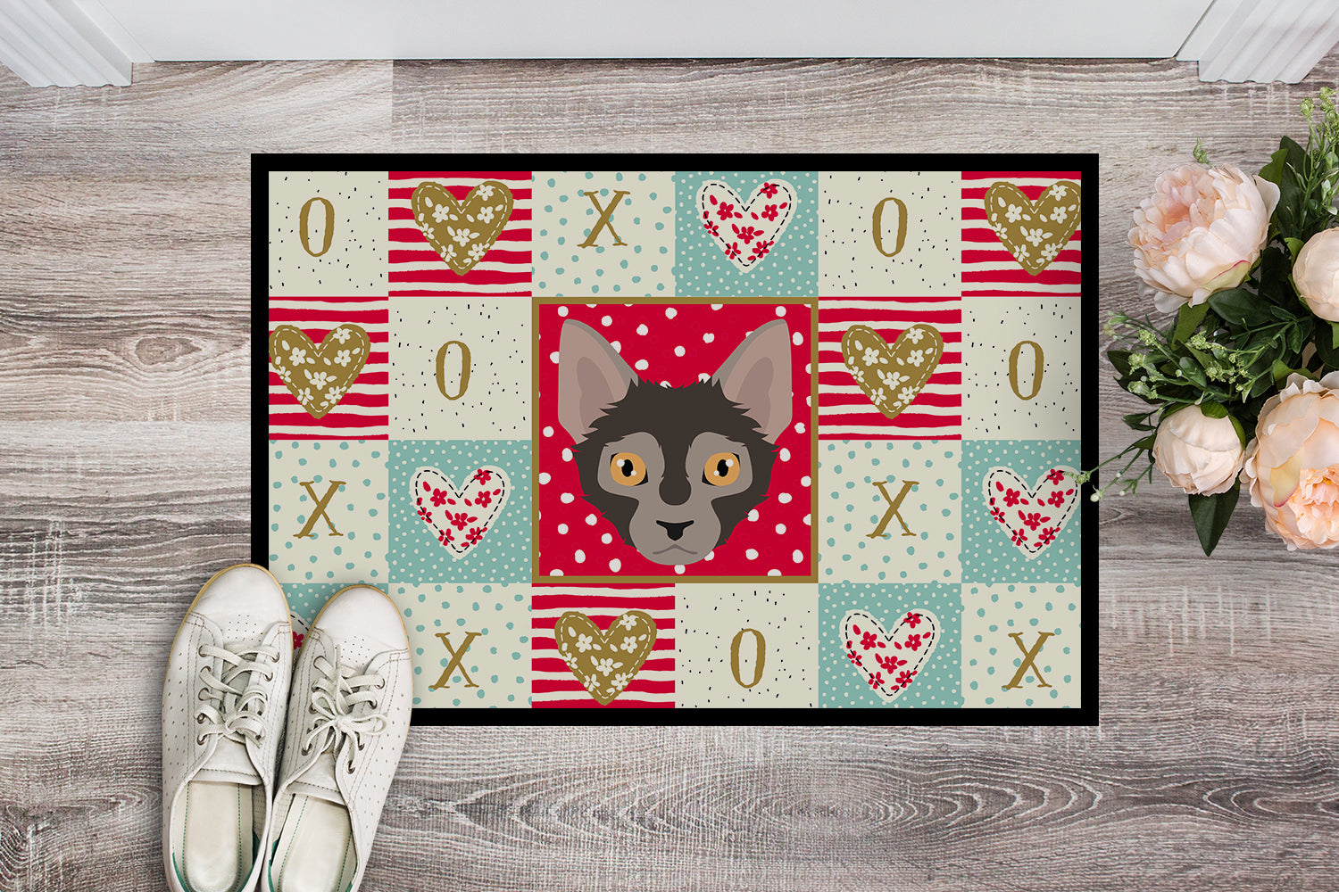 Lykoi Cat Love Doormat Indoor Outdoor 18H X 27W Front Door Mat Rugs for Entryway, Non Slip Washable
